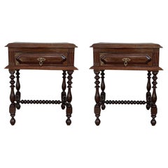 Antique Early 20th Century Spanish Walnut Nightstands with One Drawer and Metal Hardwa