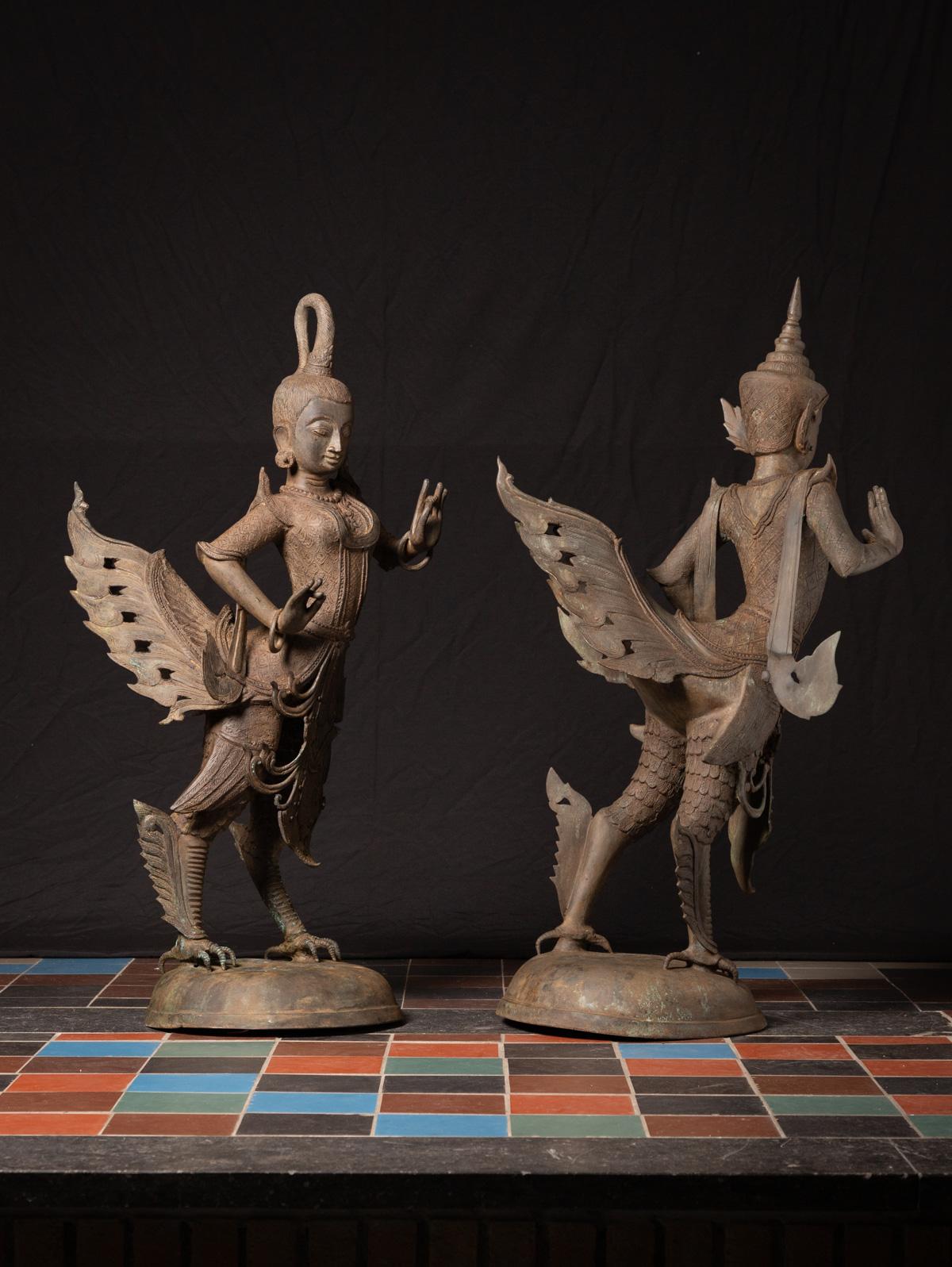 Début du 20e siècle Paire de statues Kinnari en bronze spécial de Birmanie en vente 3