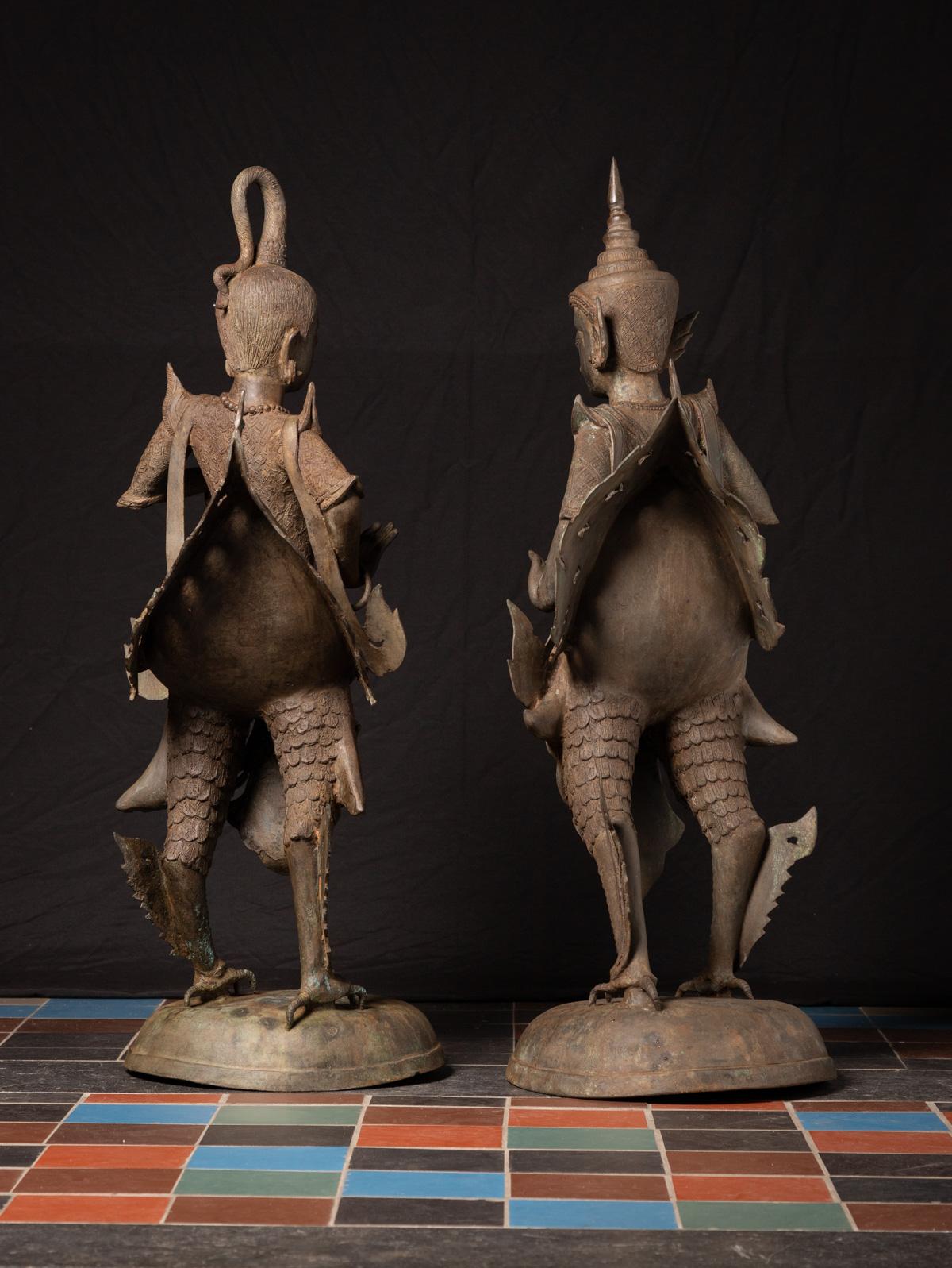 Début du 20e siècle Paire de statues Kinnari en bronze spécial de Birmanie en vente 4