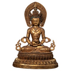 Antique Early 20th century Special old bronze Nepali Aparmita Buddha statue