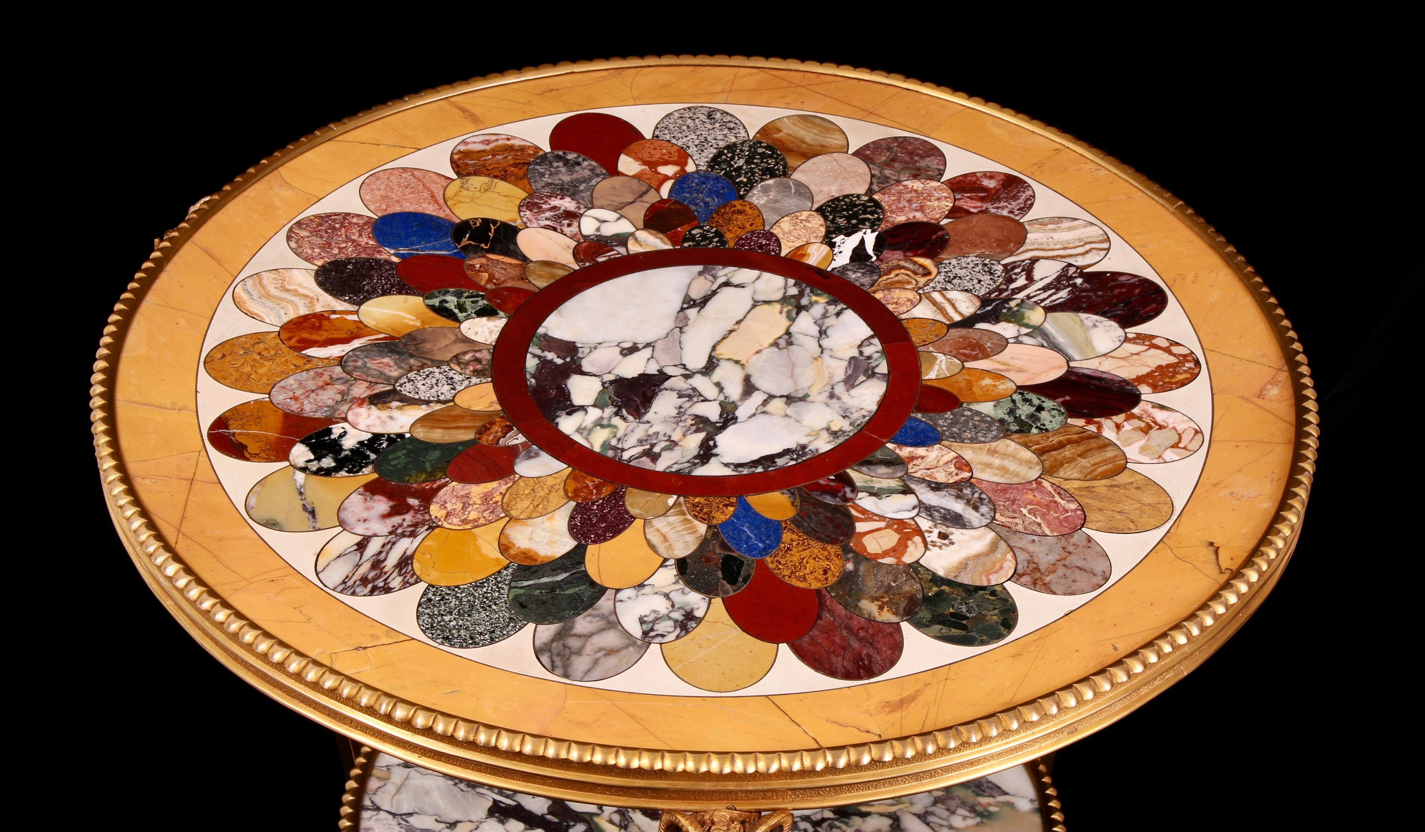 Greco Roman Early 20th Century Specimen Marble & Semi Precious Stone Gilt Bronze Table For Sale
