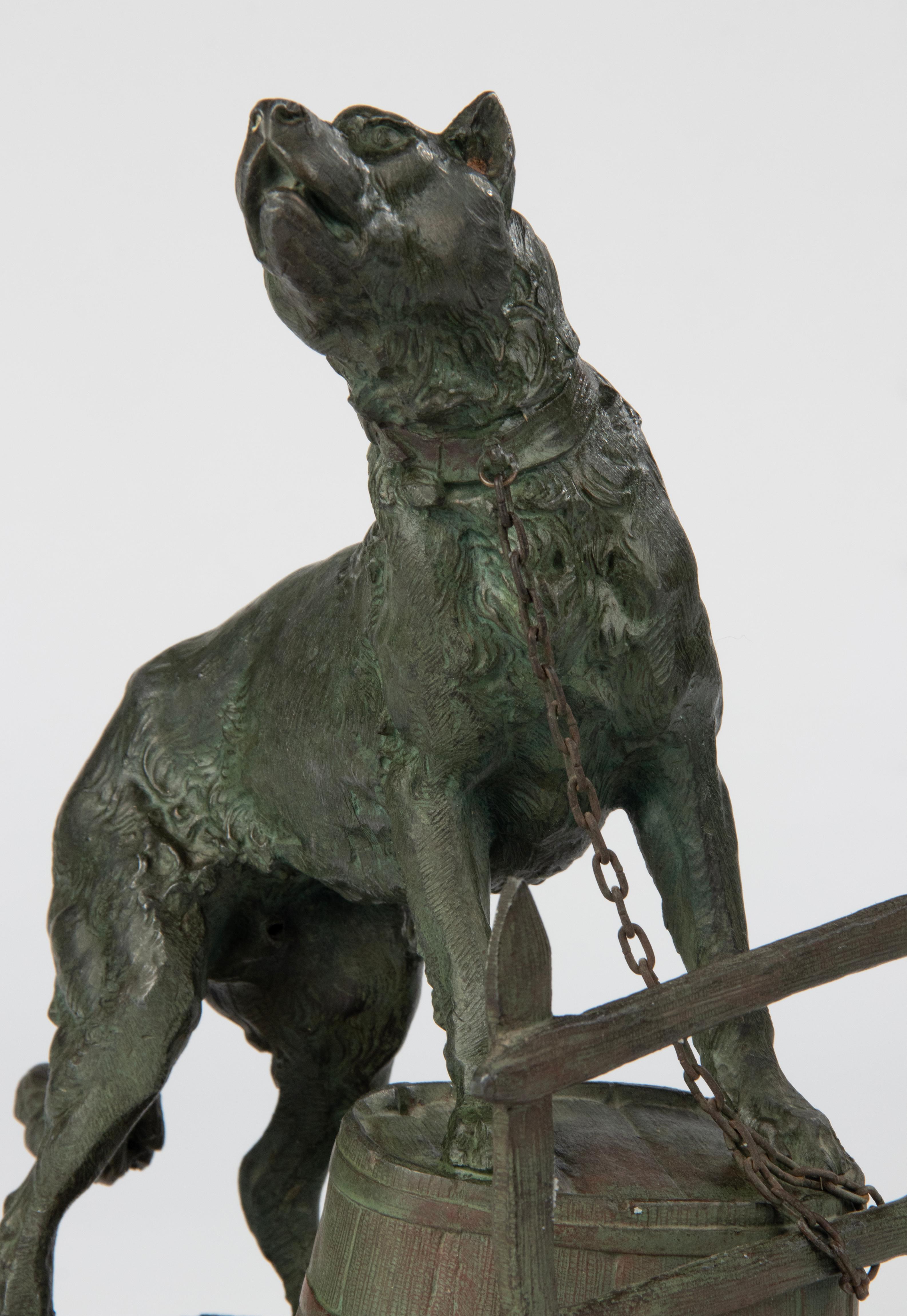 Early 20th Century Spelter Sculpture of a Guard Dog - After Charles Valton For Sale 3