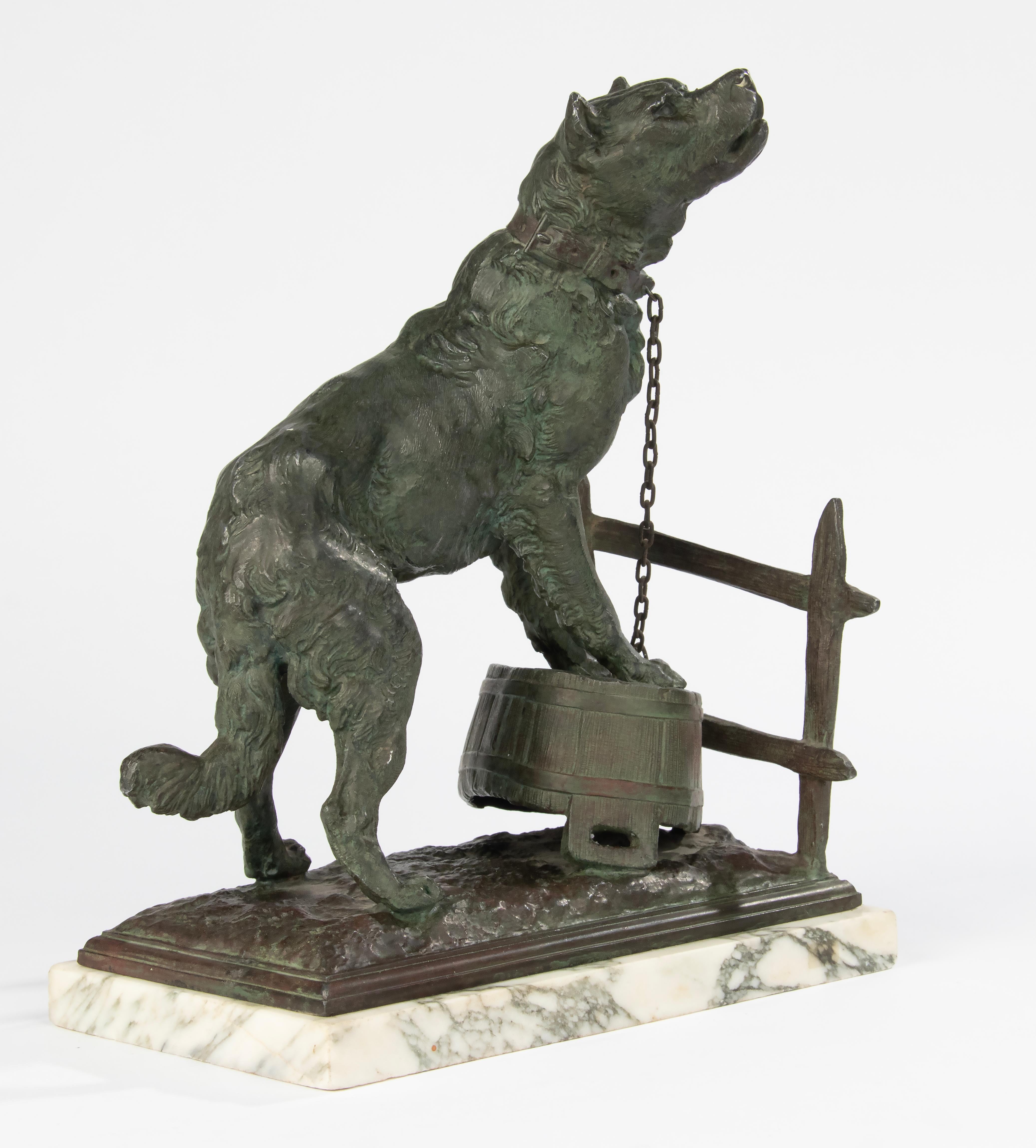 Belle Époque Early 20th Century Spelter Sculpture of a Guard Dog - After Charles Valton For Sale