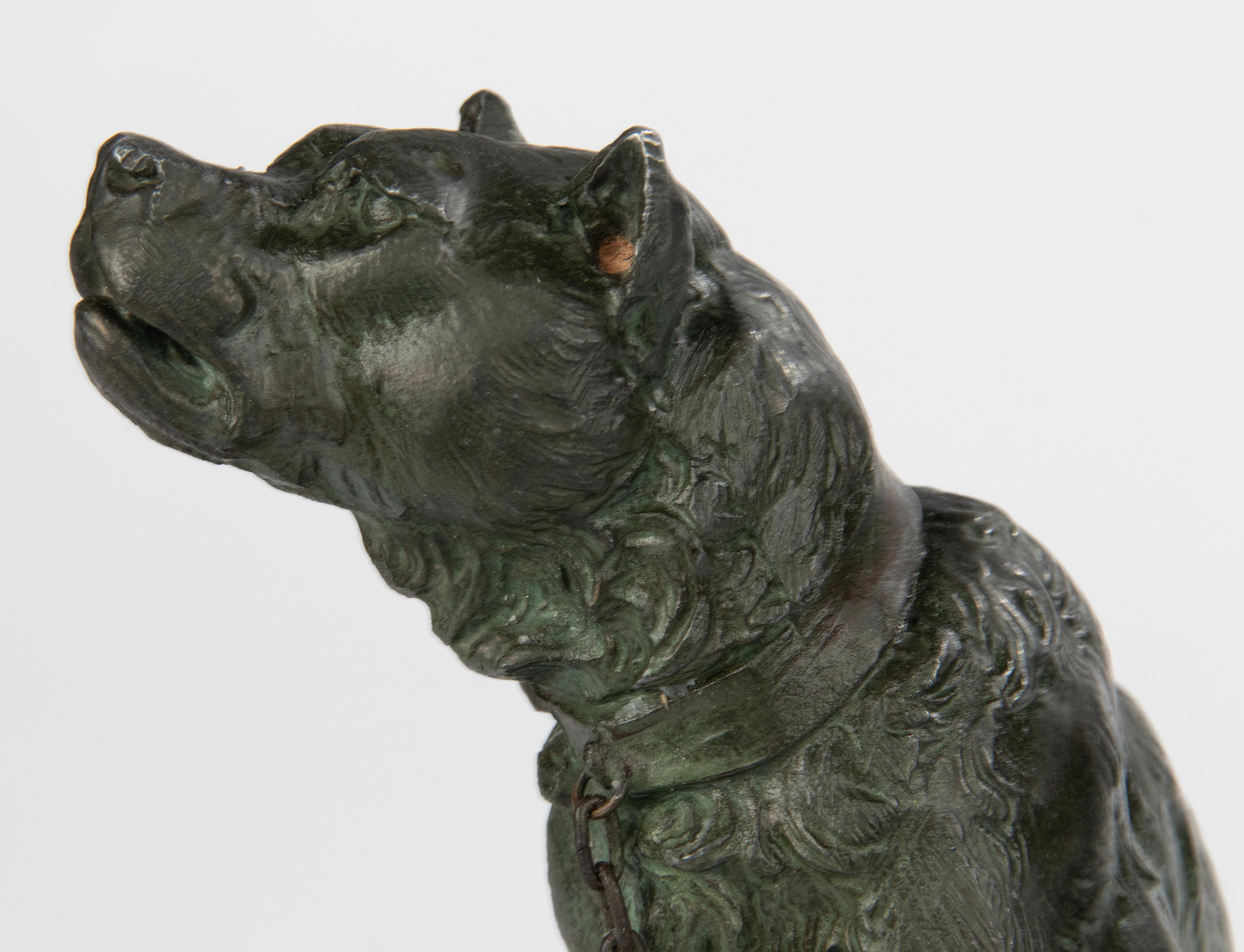 French Early 20th Century Spelter Sculpture of a Guard Dog - After Charles Valton For Sale