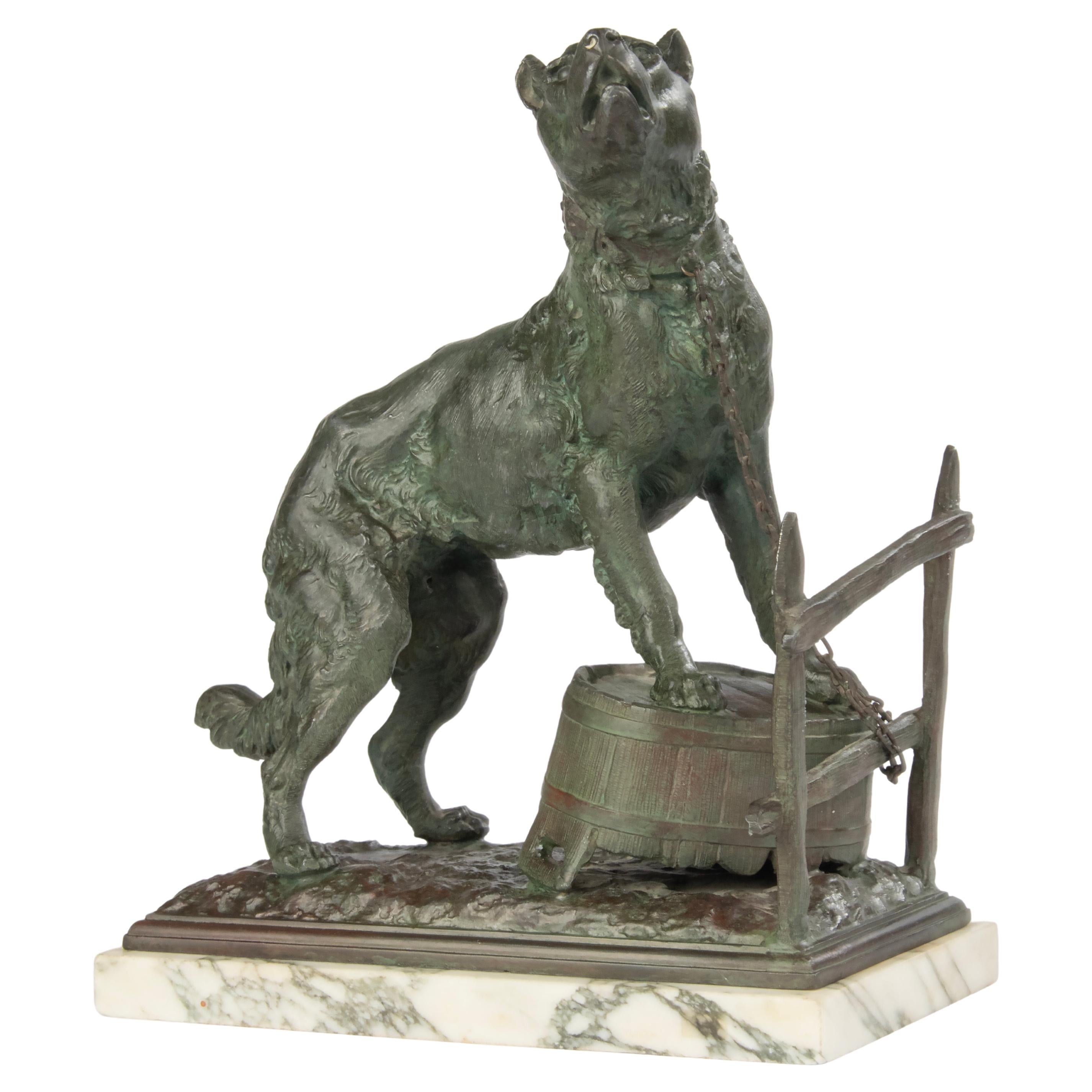 Early 20th Century Spelter Sculpture of a Guard Dog - After Charles Valton For Sale