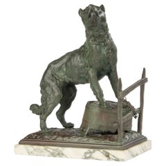 Antique Early 20th Century Spelter Sculpture of a Guard Dog - After Charles Valton