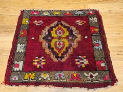 Early 20th Century Turkish Oushak Rug, Square Format, Red & Chartreuse