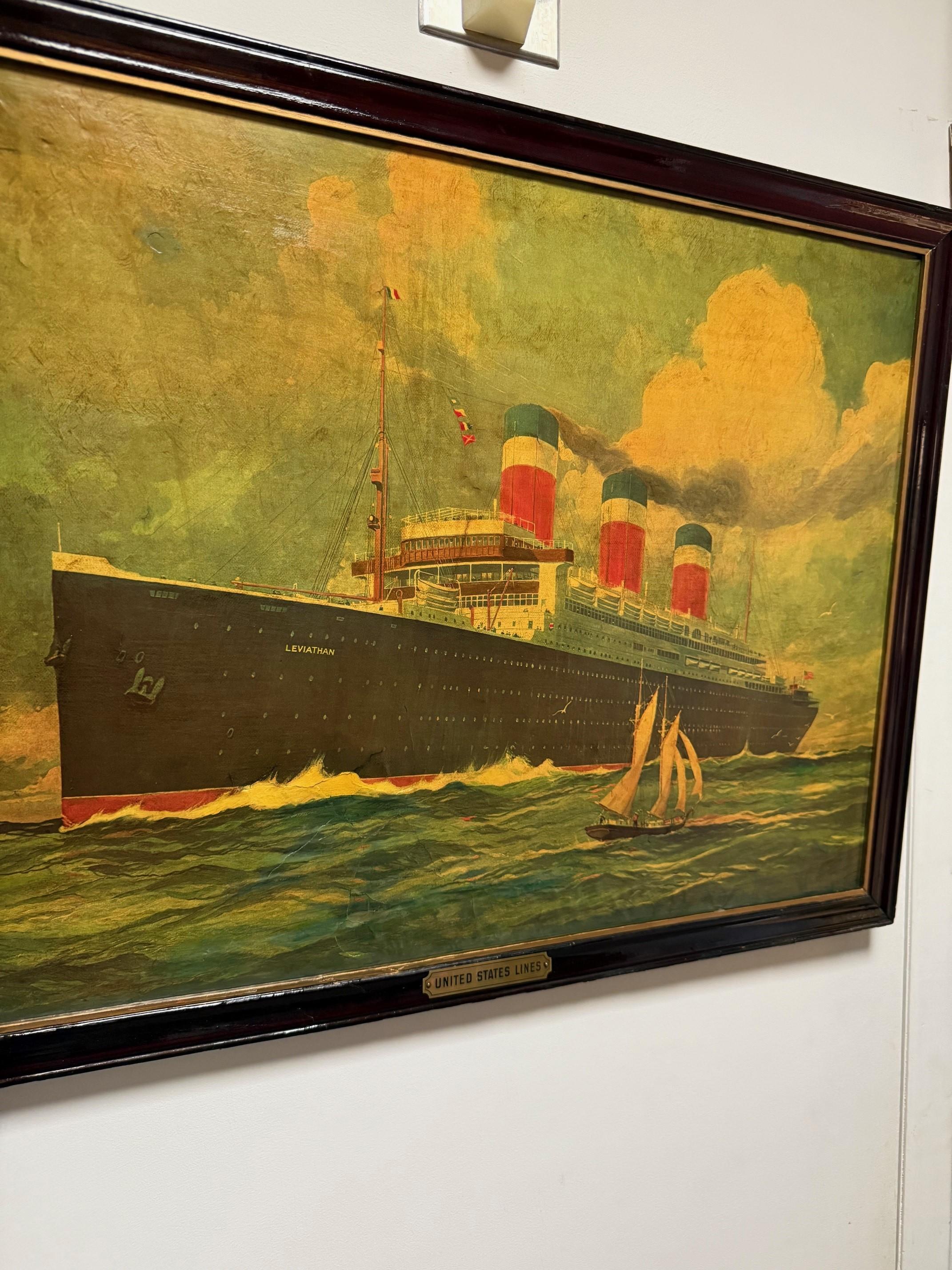 Early 20th Century SS Leviathan US Lines Print on Canvas Framed For Sale 8