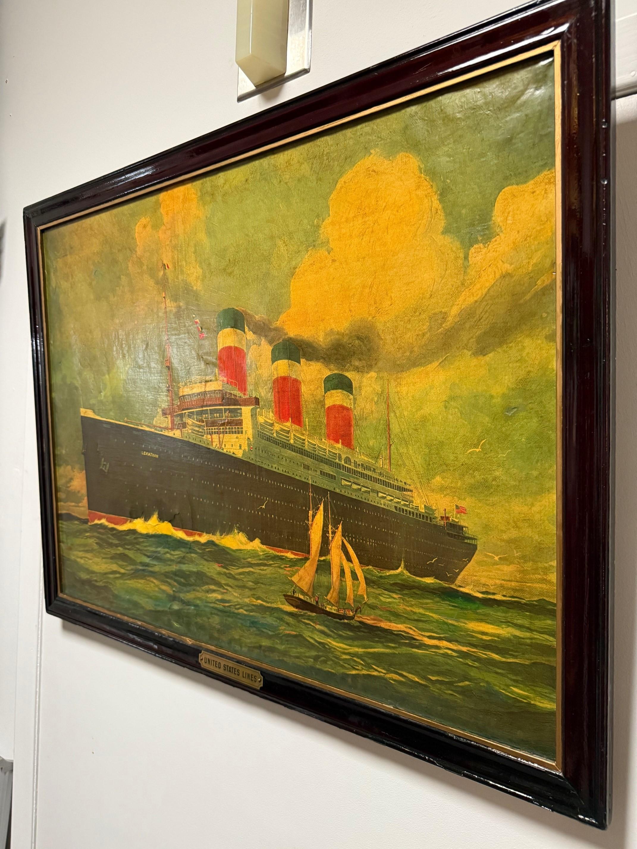 Early 20th Century SS Leviathan US Lines Print on Canvas Framed For Sale 9
