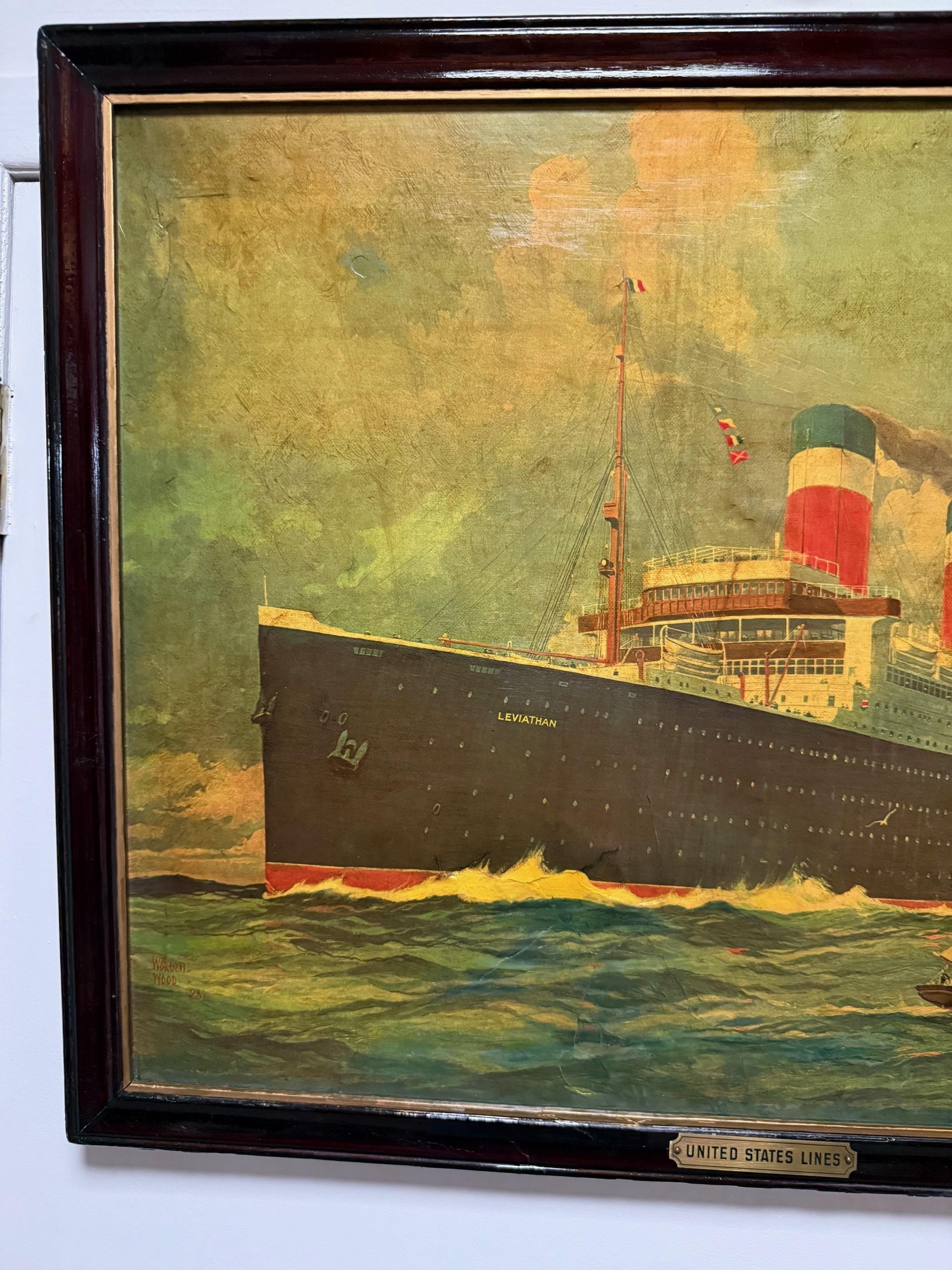 Early 20th Century SS Leviathan US Lines Print on Canvas Framed For Sale 1