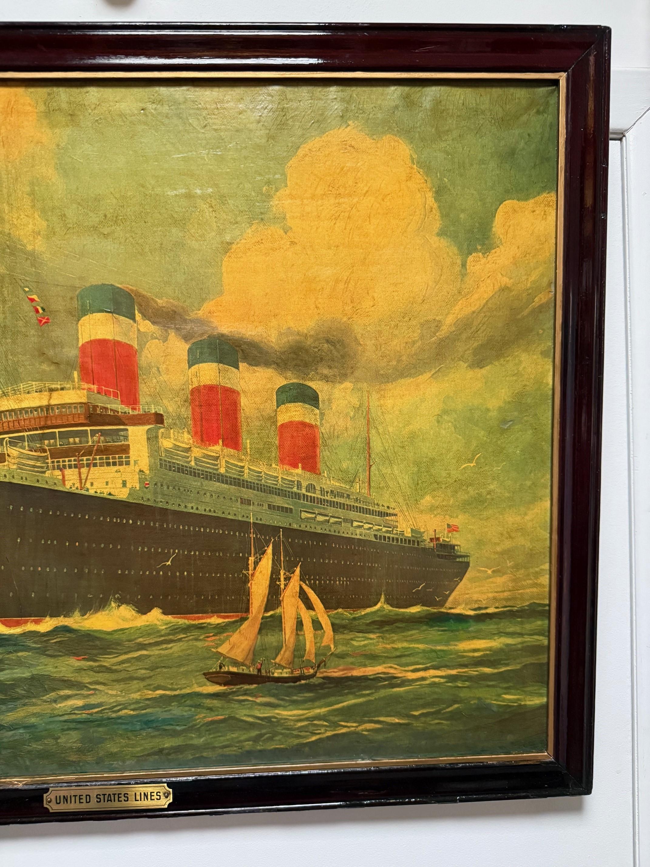 Early 20th Century SS Leviathan US Lines Print on Canvas Framed For Sale 2