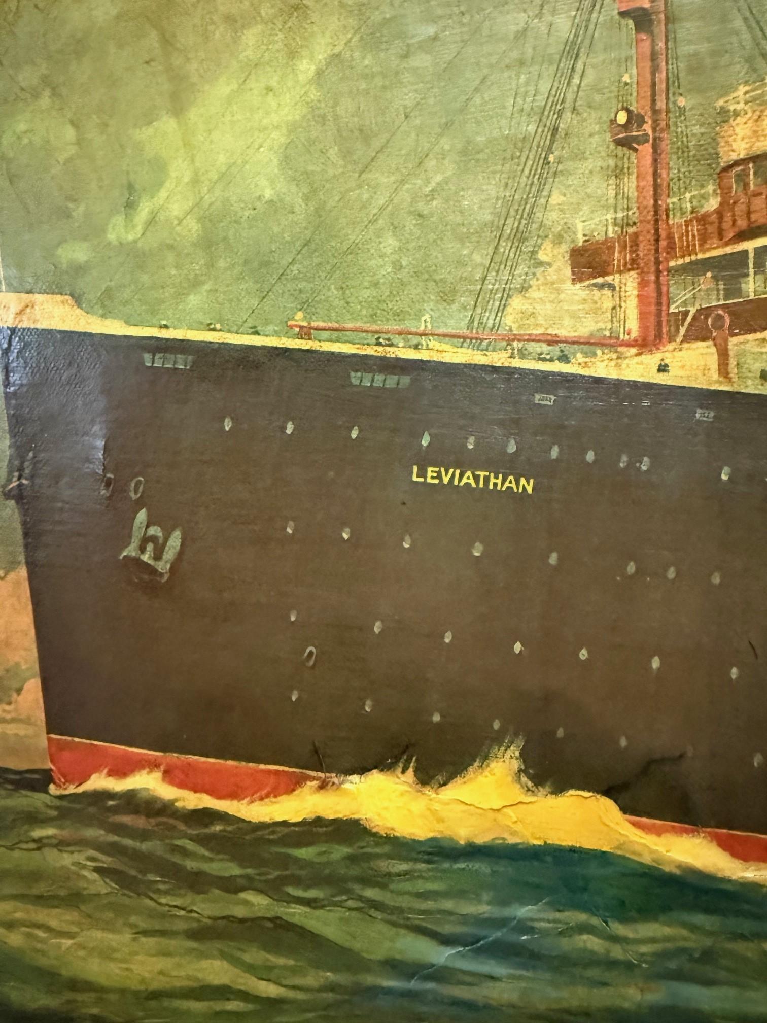 Early 20th Century SS Leviathan US Lines Print on Canvas Framed For Sale 3
