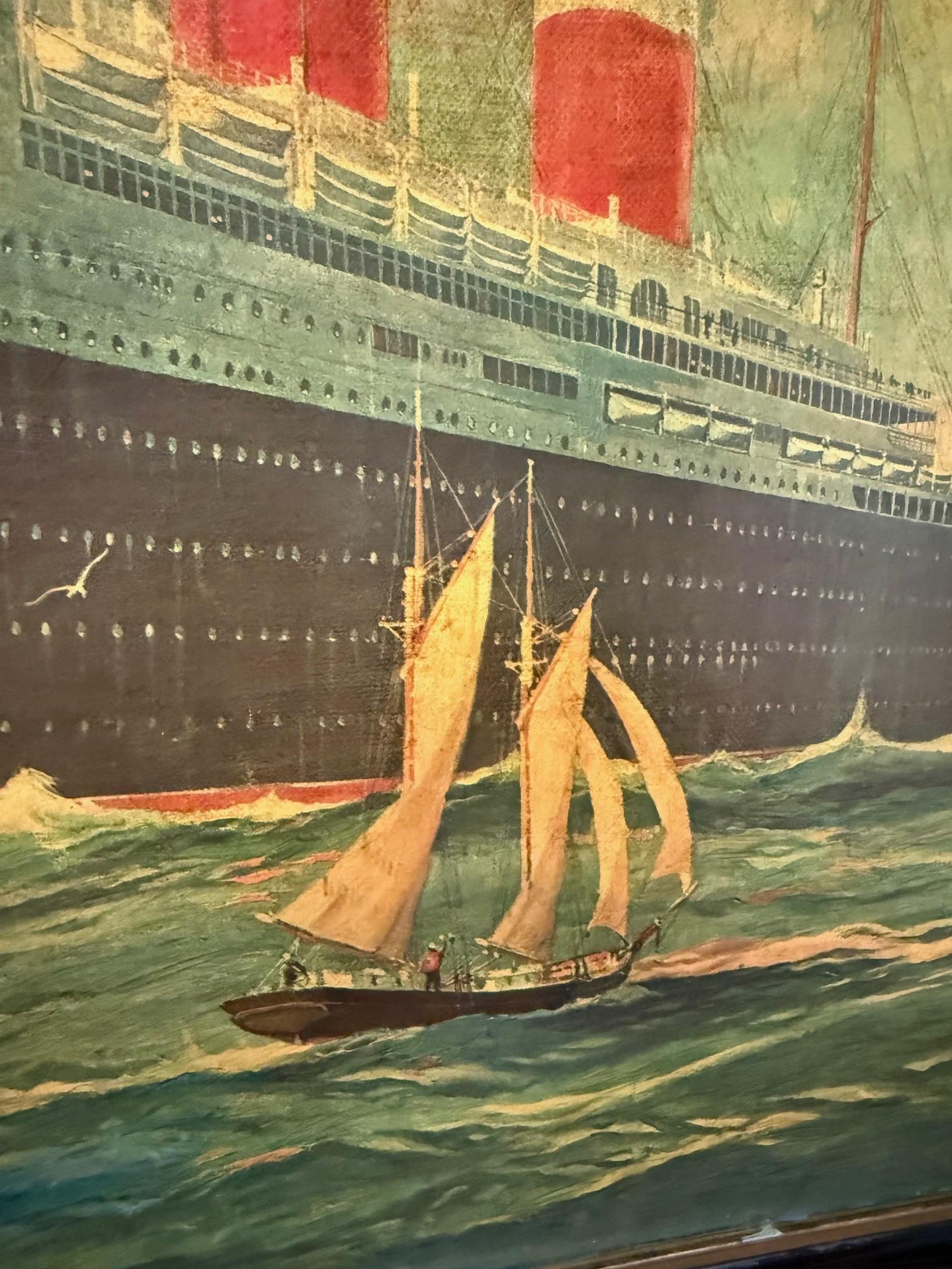 Early 20th Century SS Leviathan US Lines Print on Canvas Framed For Sale 5