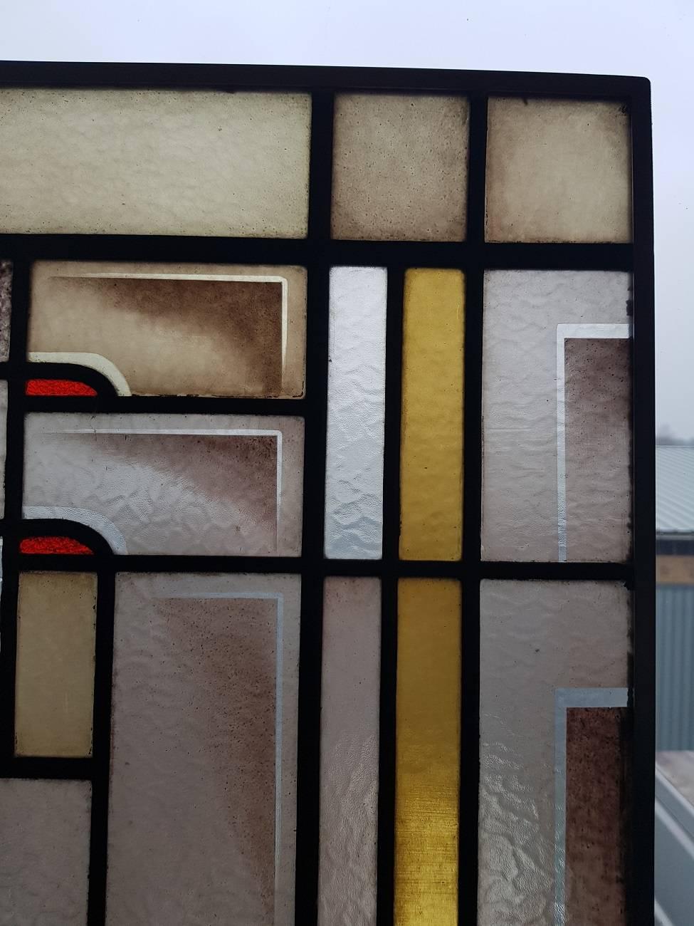 Early 20th Century Stained Glass Panel Amsterdam School Art In Excellent Condition In Raalte, NL