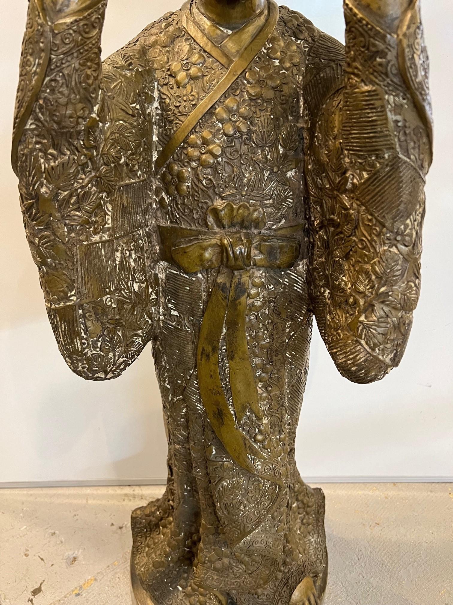 Early 20th Century Standing Bronze Japanese Geisha with Kimono & Obi   In Good Condition For Sale In Stamford, CT