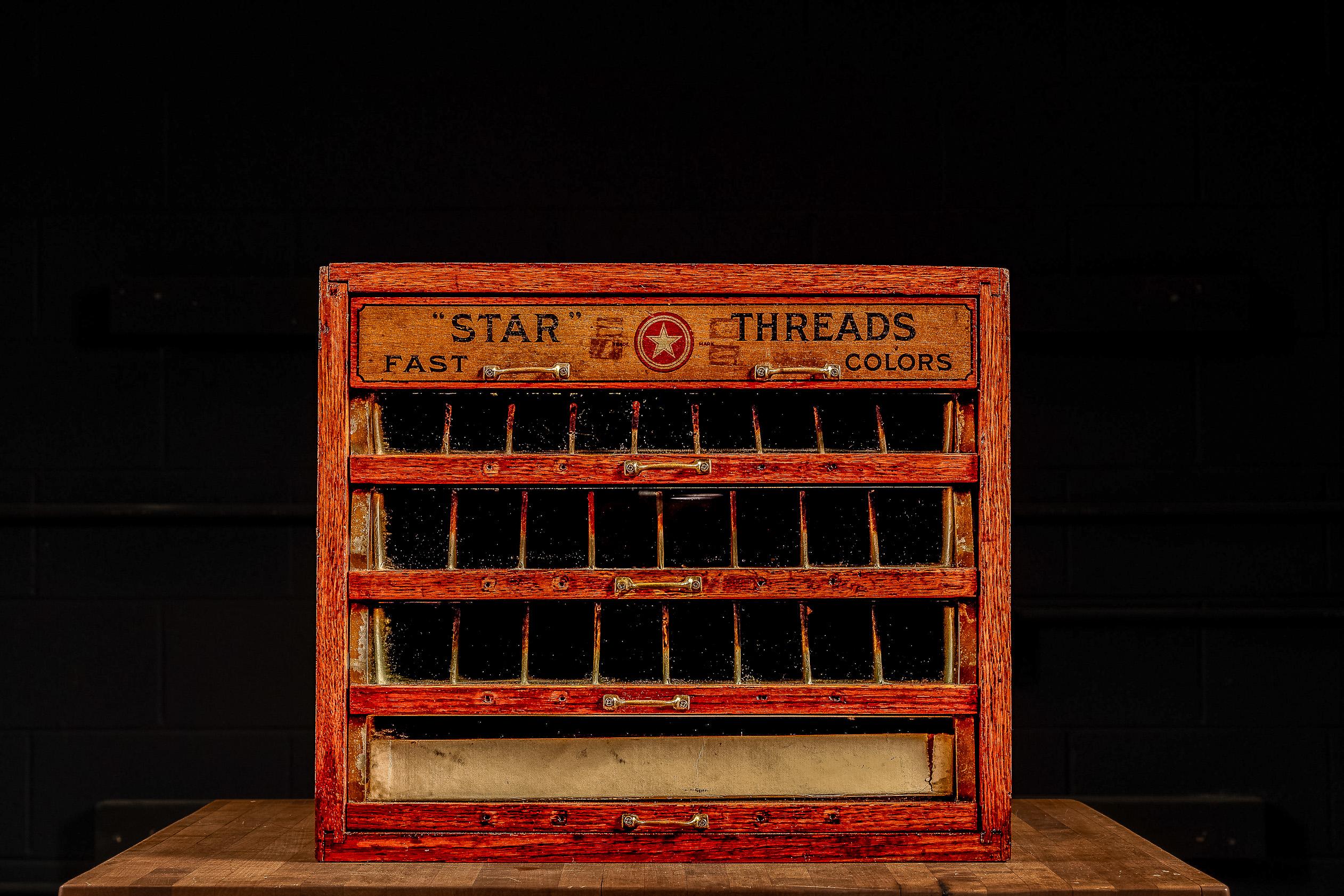 Antique oak mercantile display for the American Thread Co. 