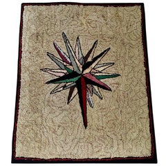 Antique Early 20th Century Starburst Hooked Rug
