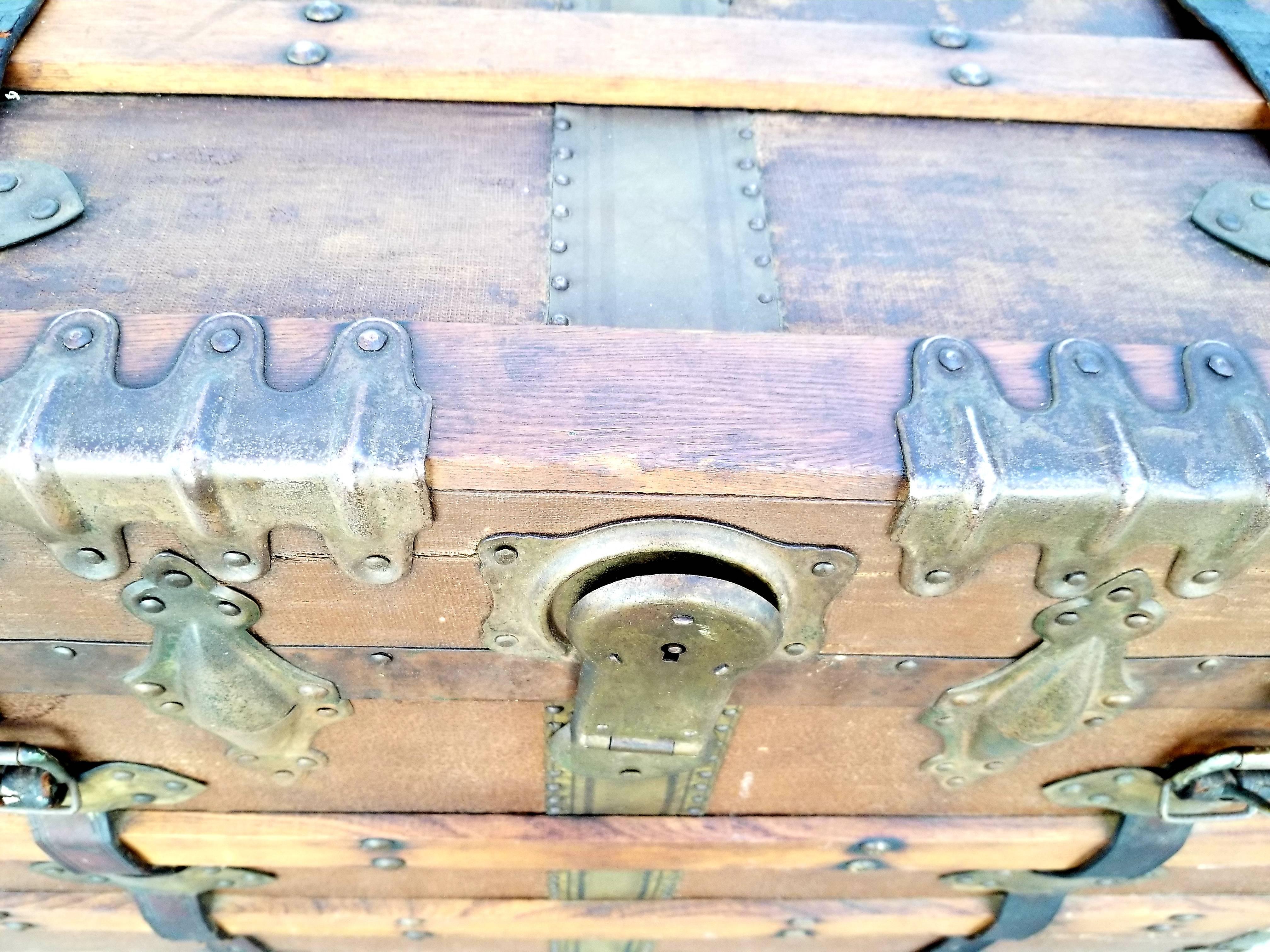 Early 20th Century Steamer Trunk Canvas Clad 3