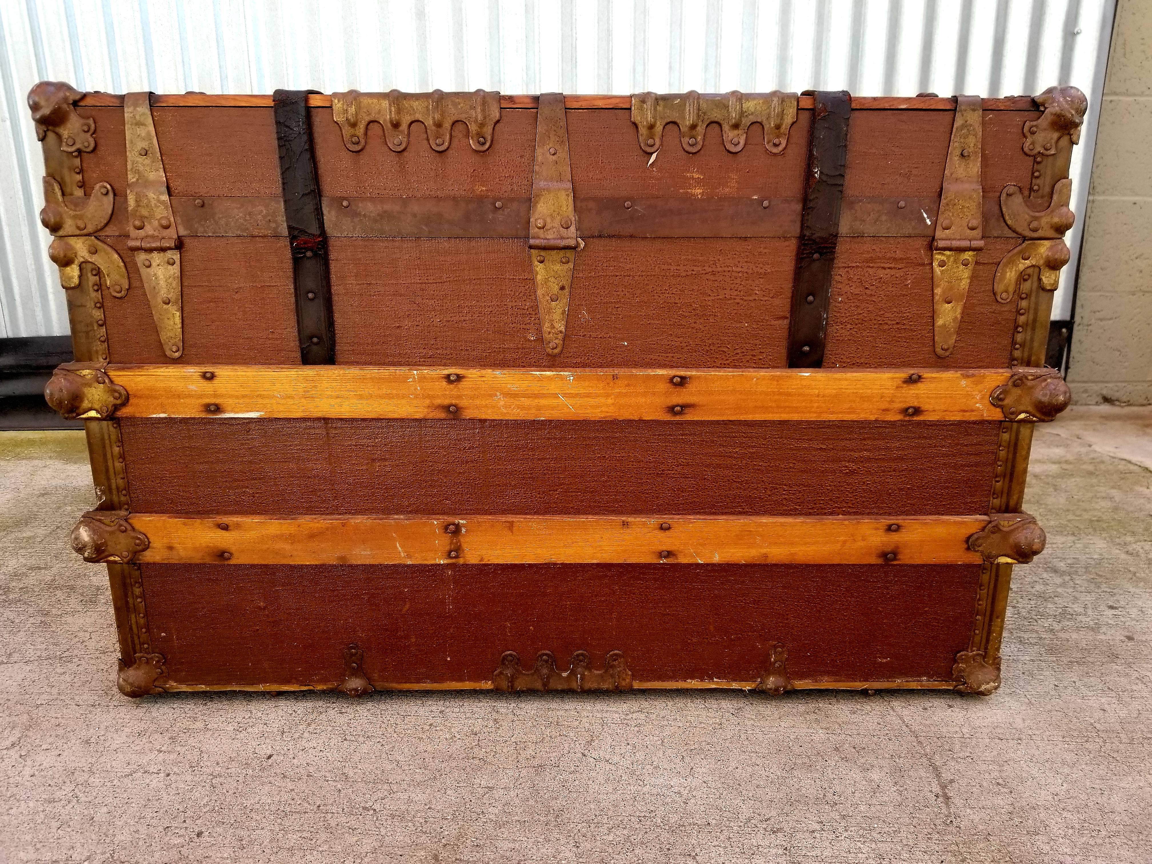 Industrial Early 20th Century Steamer Trunk Canvas Clad