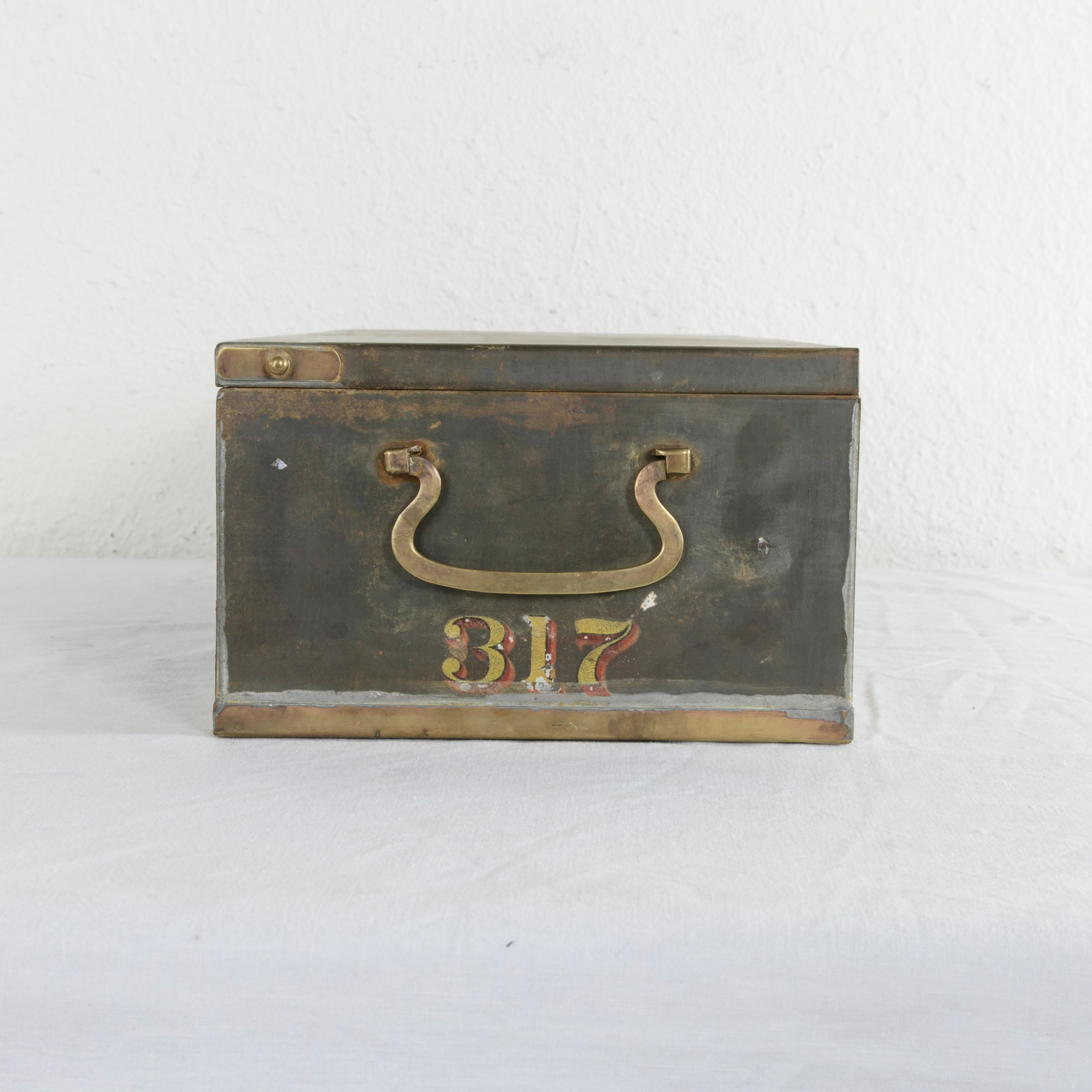 Spanish Early 20th Century Steel and Brass Lock Box from the Banco Central in Barcelona