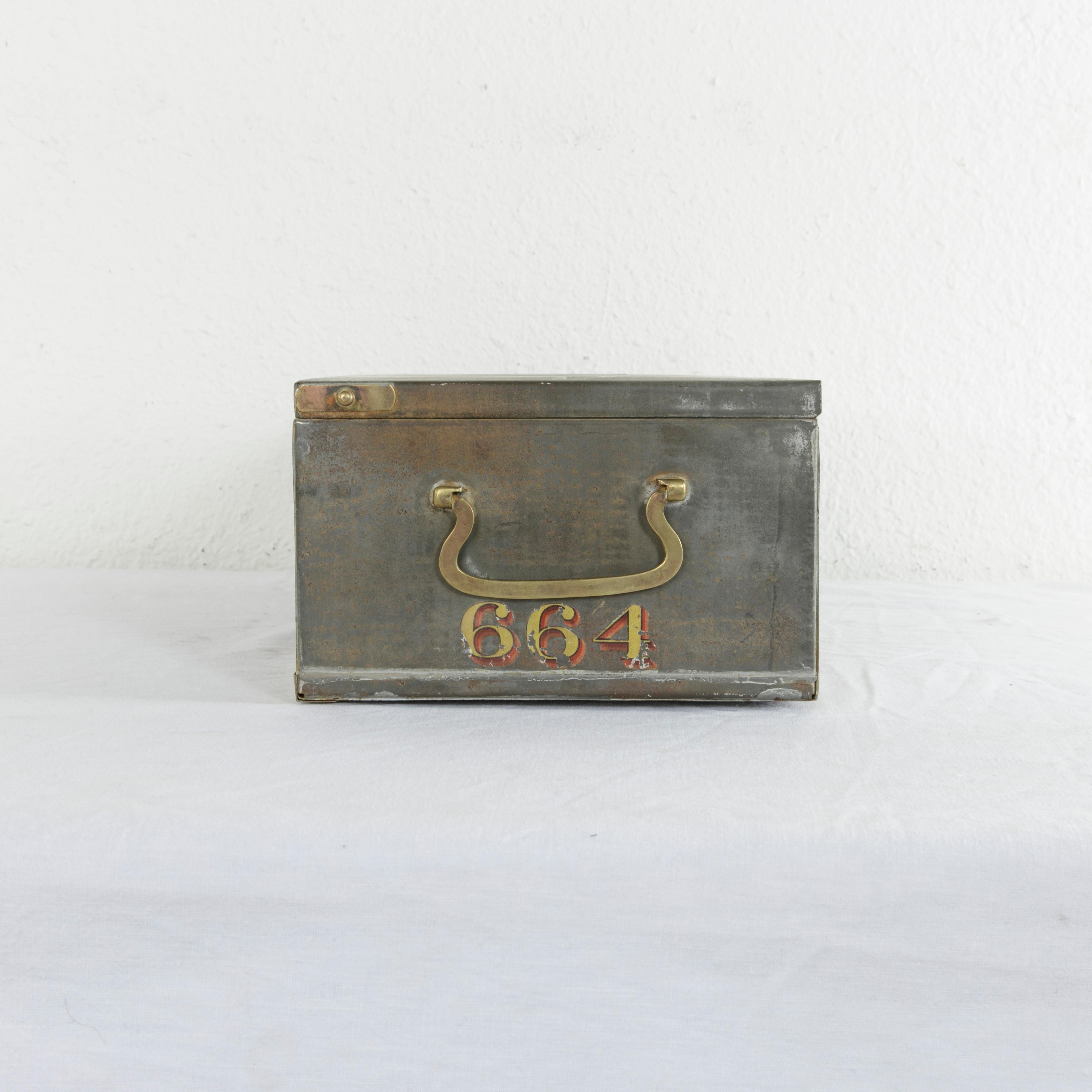 Early 20th Century Steel and Brass Lock Box from the Banco Central in Barcelona In Excellent Condition In Fayetteville, AR