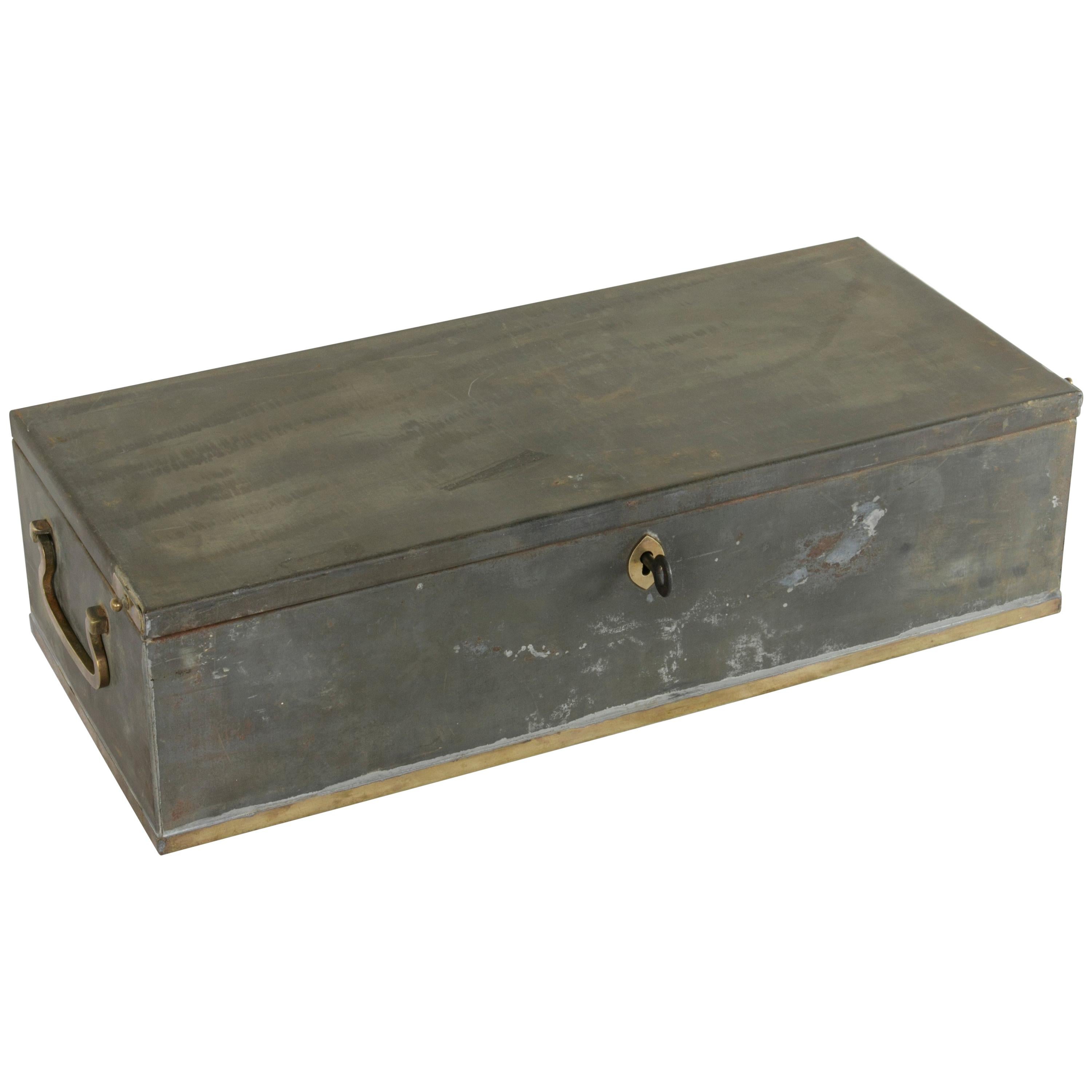 Early 20th Century Steel and Brass Lock Box from the Banco Central in Barcelona