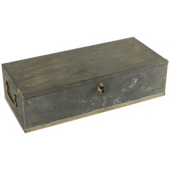 Antique Early 20th Century Steel and Brass Lock Box from the Banco Central in Barcelona