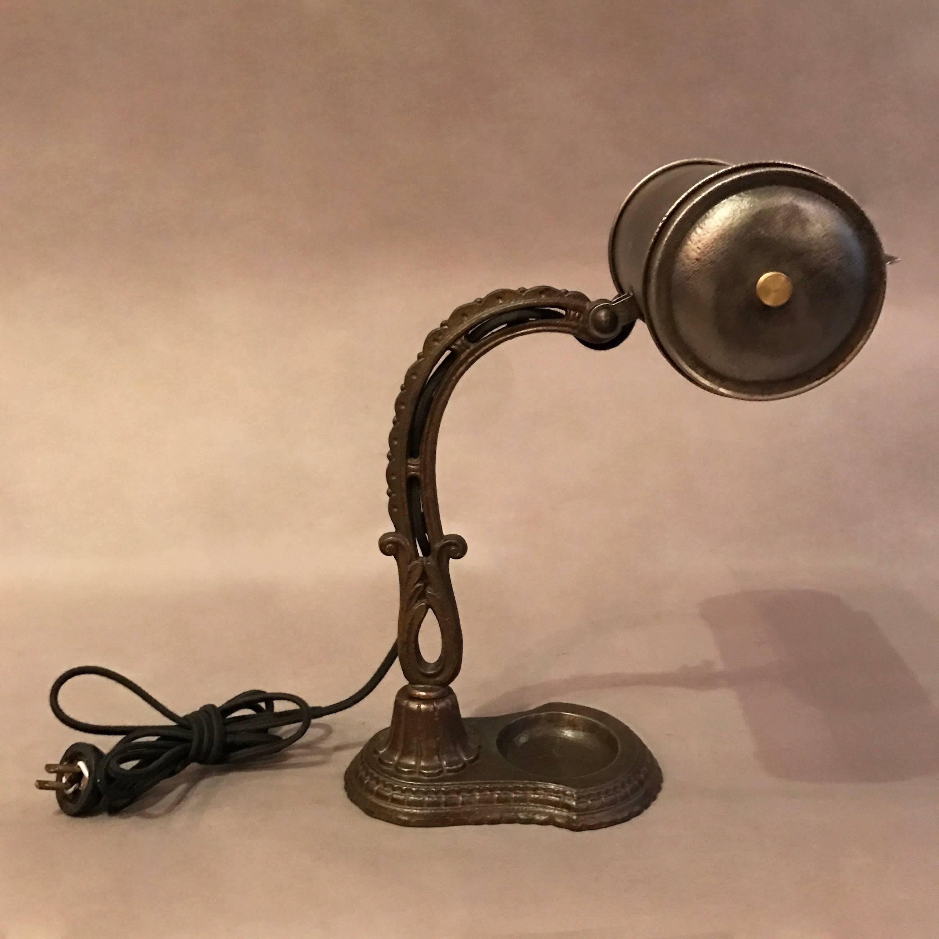 Industrial Early 20th Century Steel and Cast Iron Library Desk Lamp