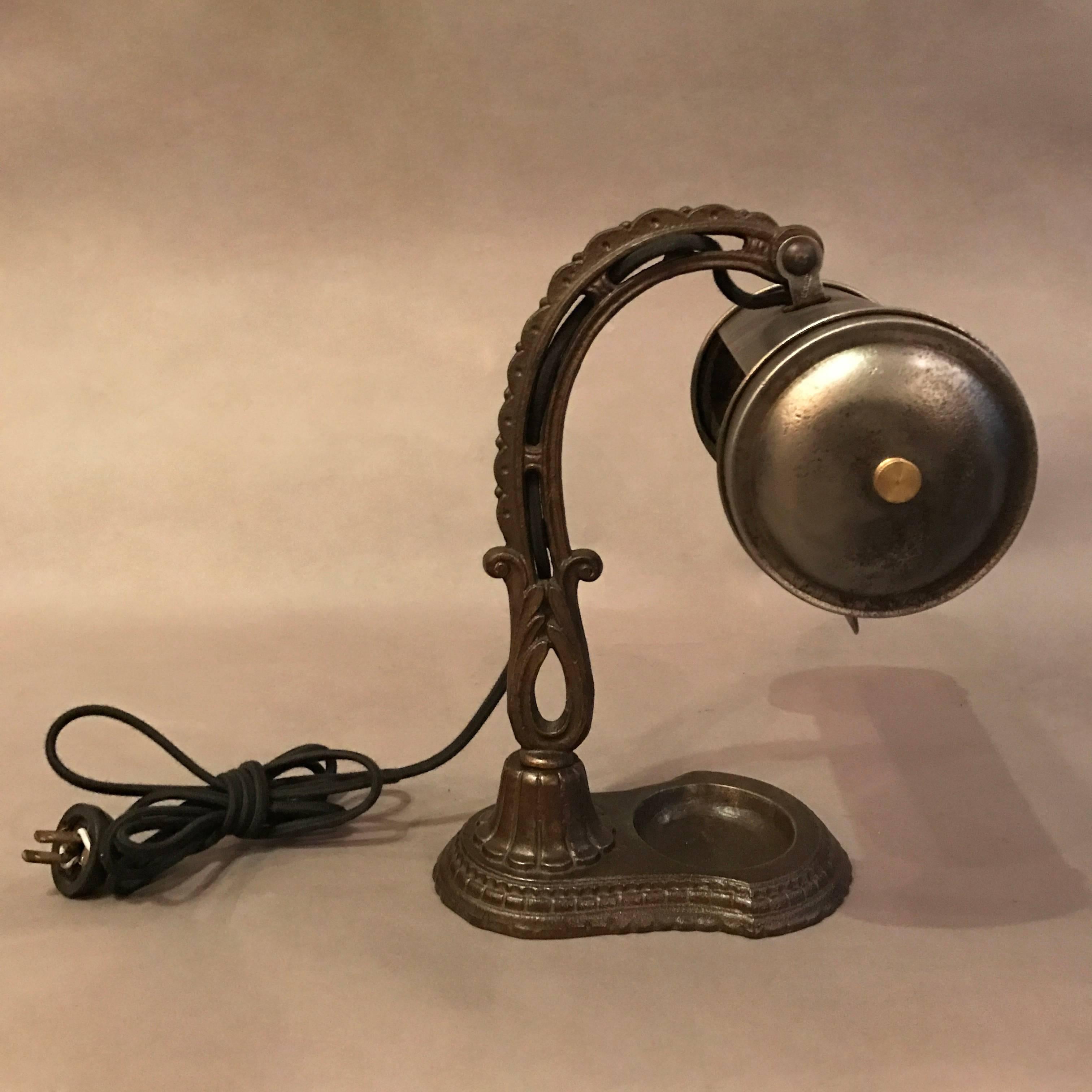 American Early 20th Century Steel and Cast Iron Library Desk Lamp
