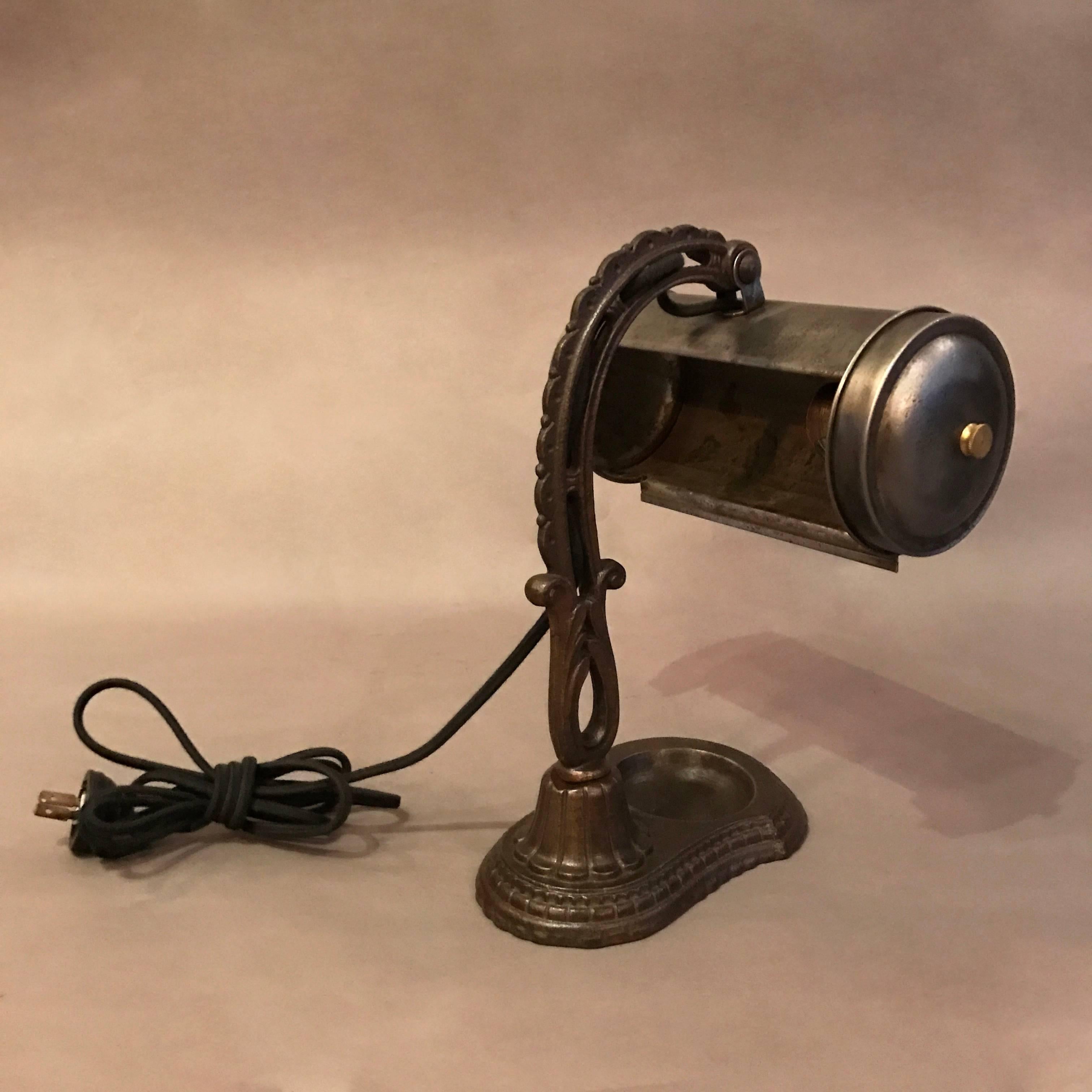 Early 20th Century Steel and Cast Iron Library Desk Lamp 1