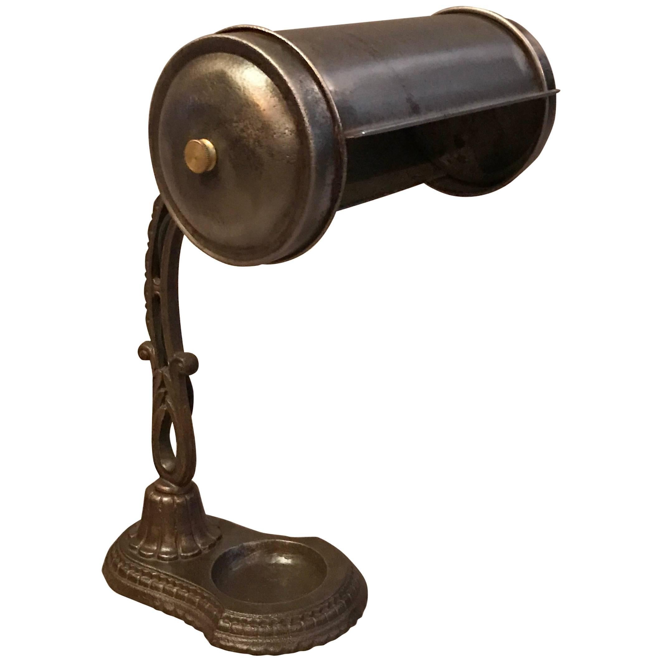 Early 20th Century Steel and Cast Iron Library Desk Lamp