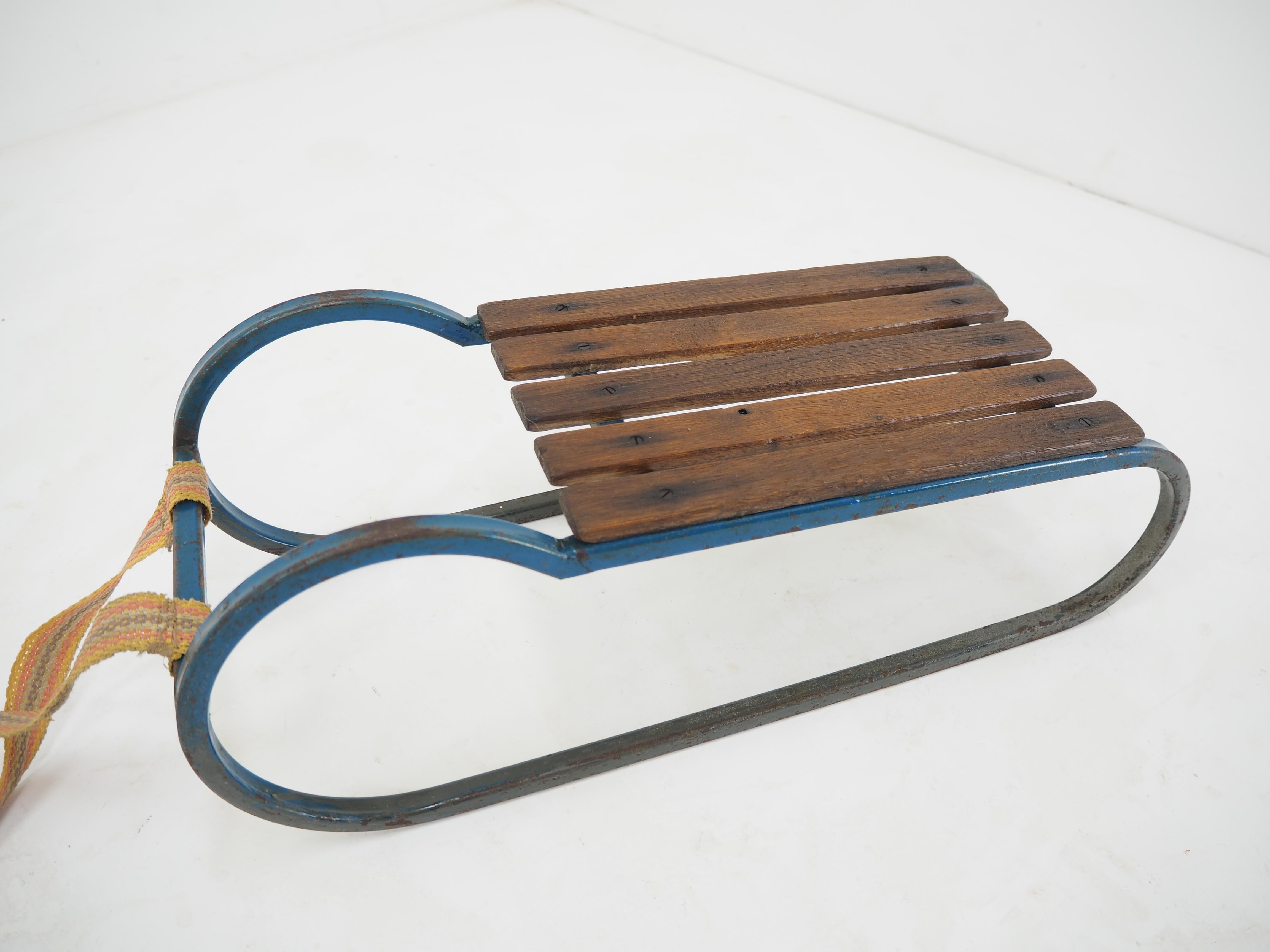 Art Deco Early 20th Century Steel and Wood Kids Toboggan, Europe For Sale