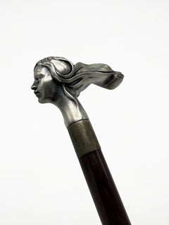 Anfang 20. Jahrhundert Sterling Silber Jugendstil Gehstock mit Frauenkopf