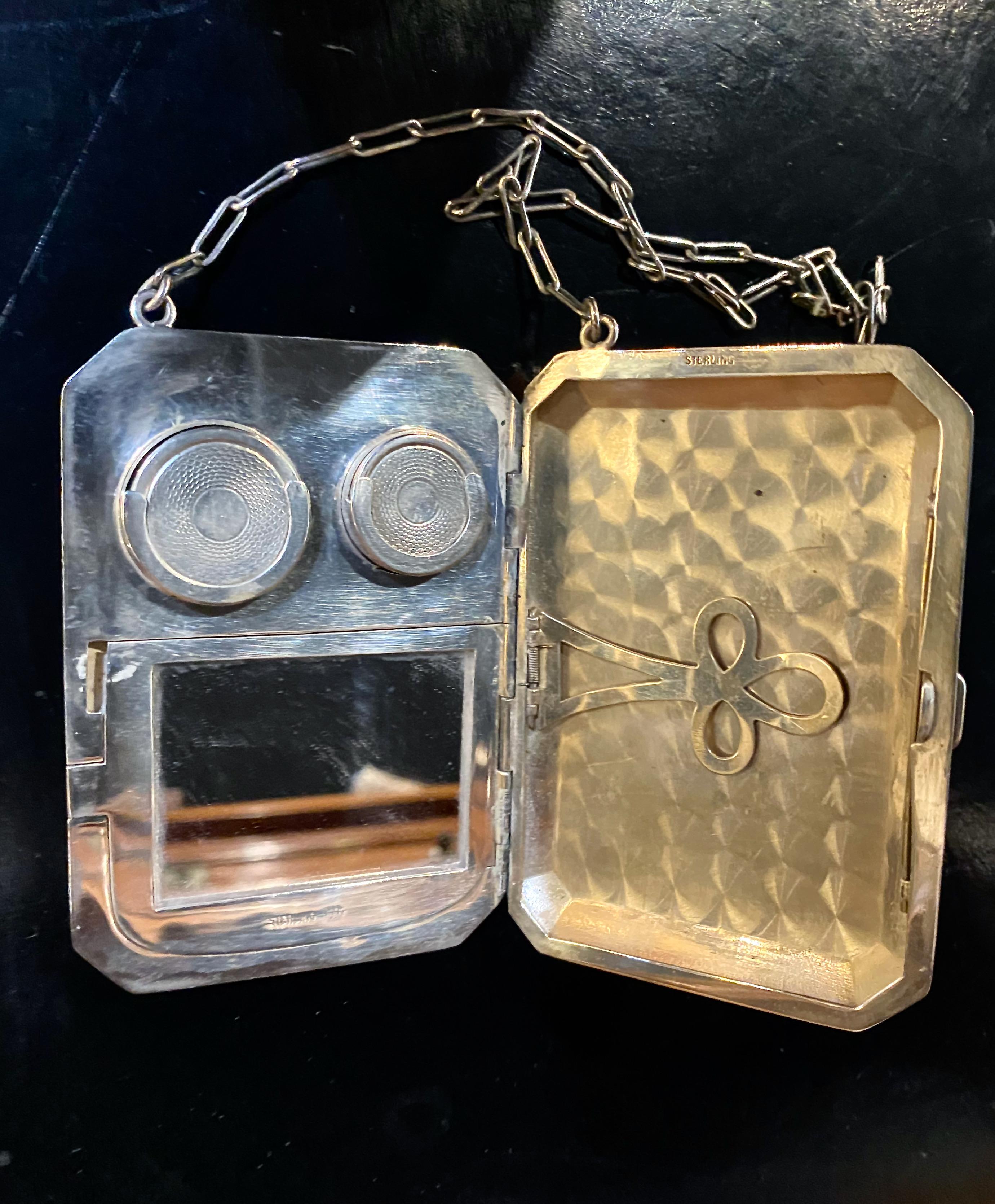 Engraved Sterling Silver Compact or Necessaire For Sale