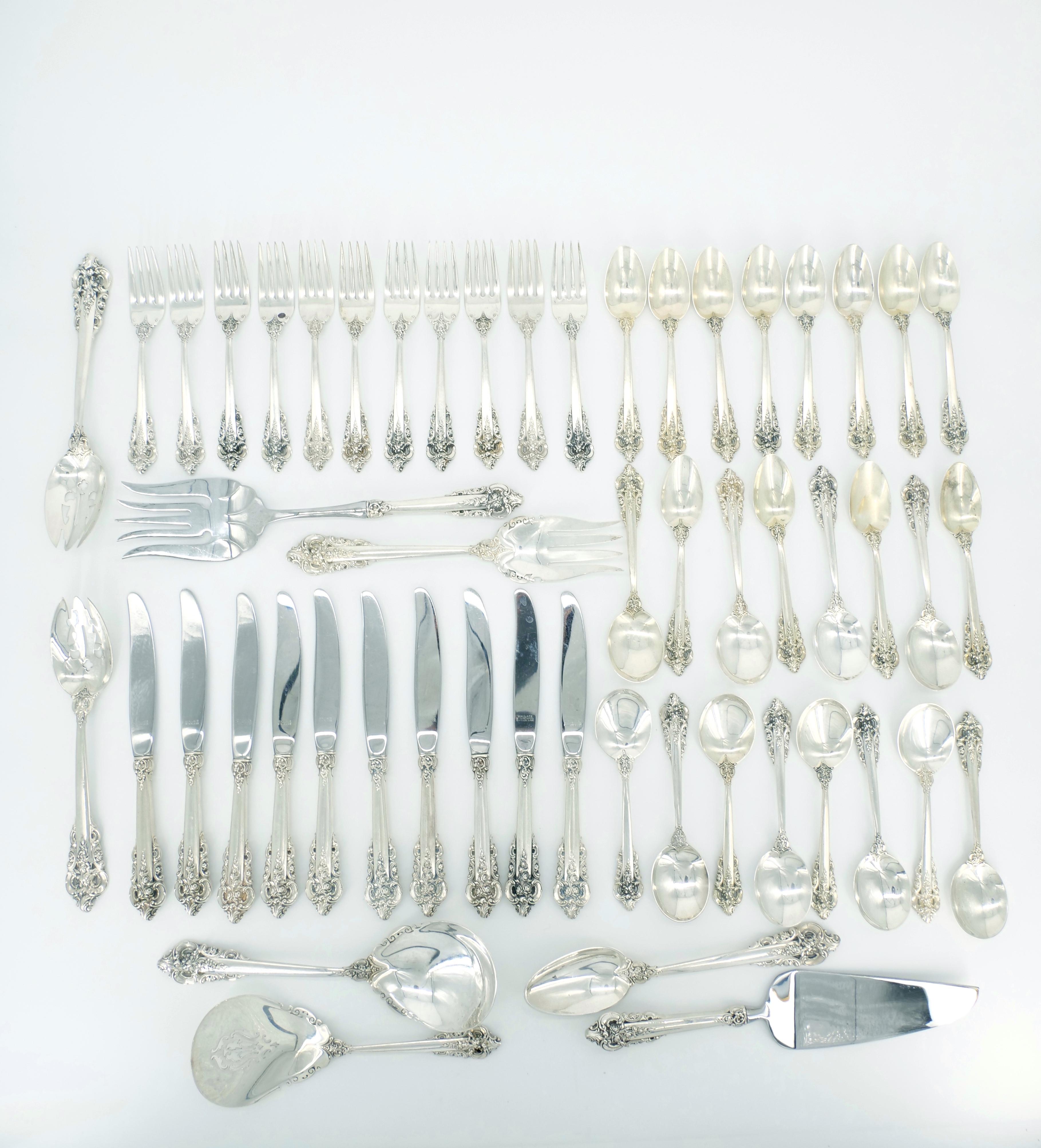 Baroque Early 20th Century Sterling Silver Flatware Service For 24 People For Sale