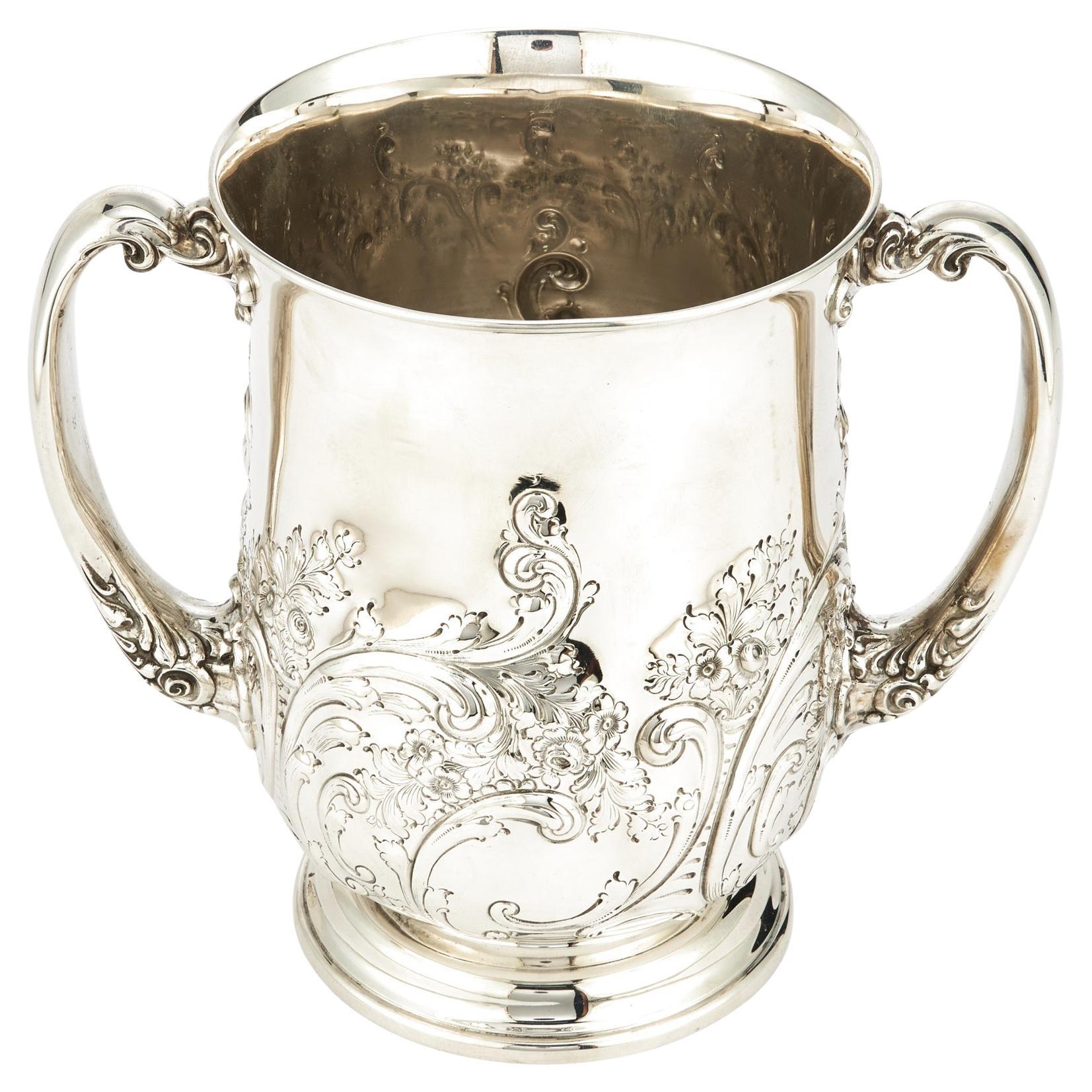 Early 20th Century Sterling Silver / Gold Wash Interior Two Handled Vase For Sale
