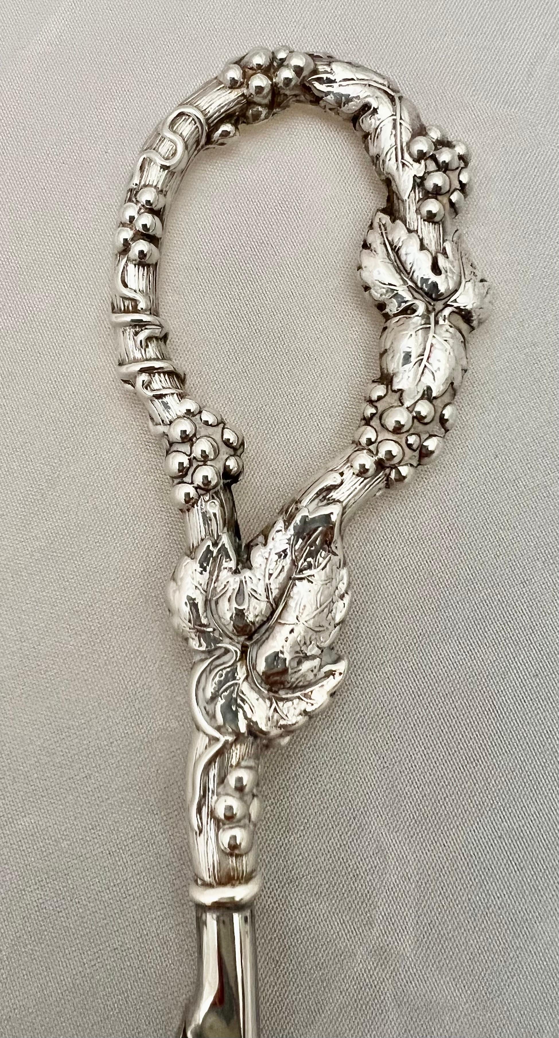 Rococo Early 20th Century Sterling Silver Repousse Grape Vine Scissors
