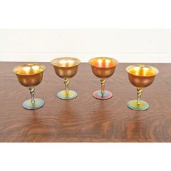 Early 20th Century Steuben Aurene Iridescent Art Glass Goblets - Set of Four