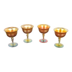 Early 20th Century Steuben Aurene Iridescent Art Glass Goblets - Set of Four