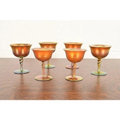 Early 20th Century Steuben Aurene Iridescent Art Glass Goblets - Set of Six