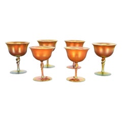 Early 20th Century Steuben Aurene Iridescent Art Glass Goblets - Set of Six