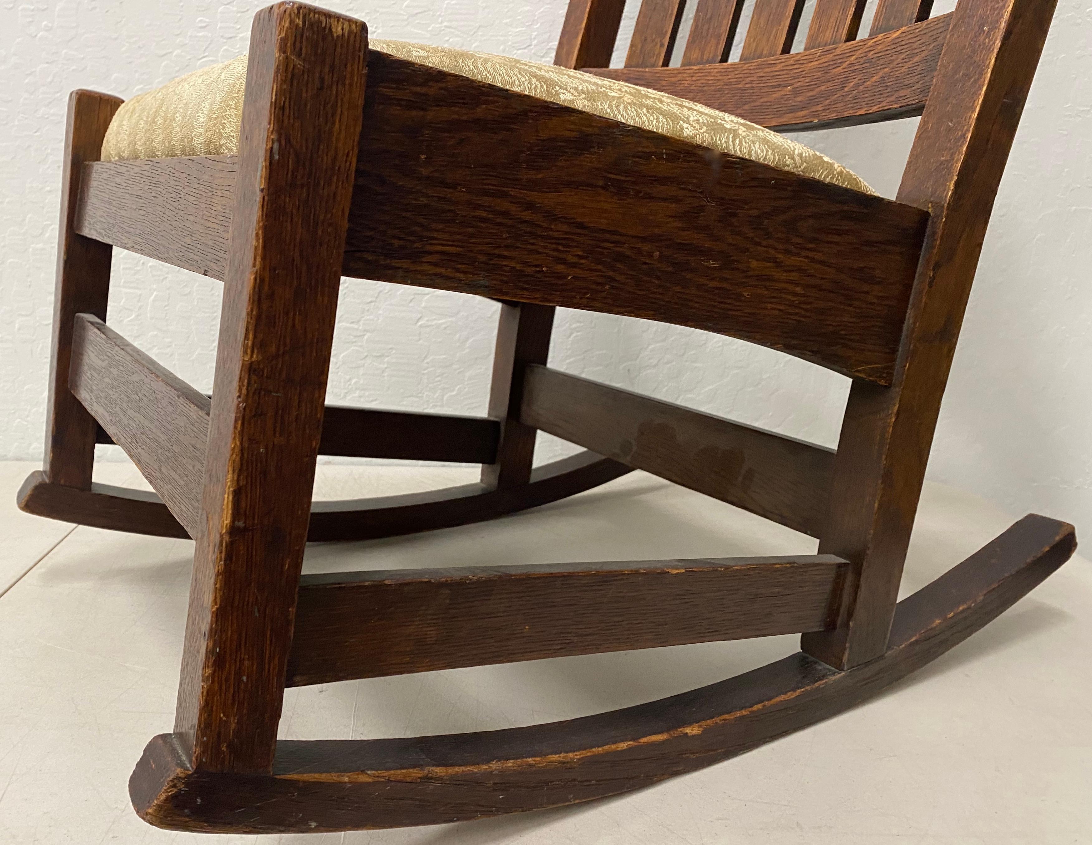 Arts and Crafts Early 20th Century Stickley Mission Oak Rocking Chair, circa 1910