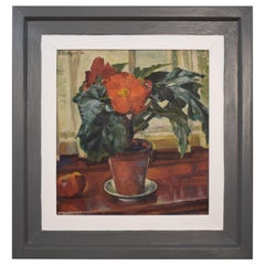 Early 20th Century German Art Deco Still Life Oil Painting, Flowers Pot, 1930