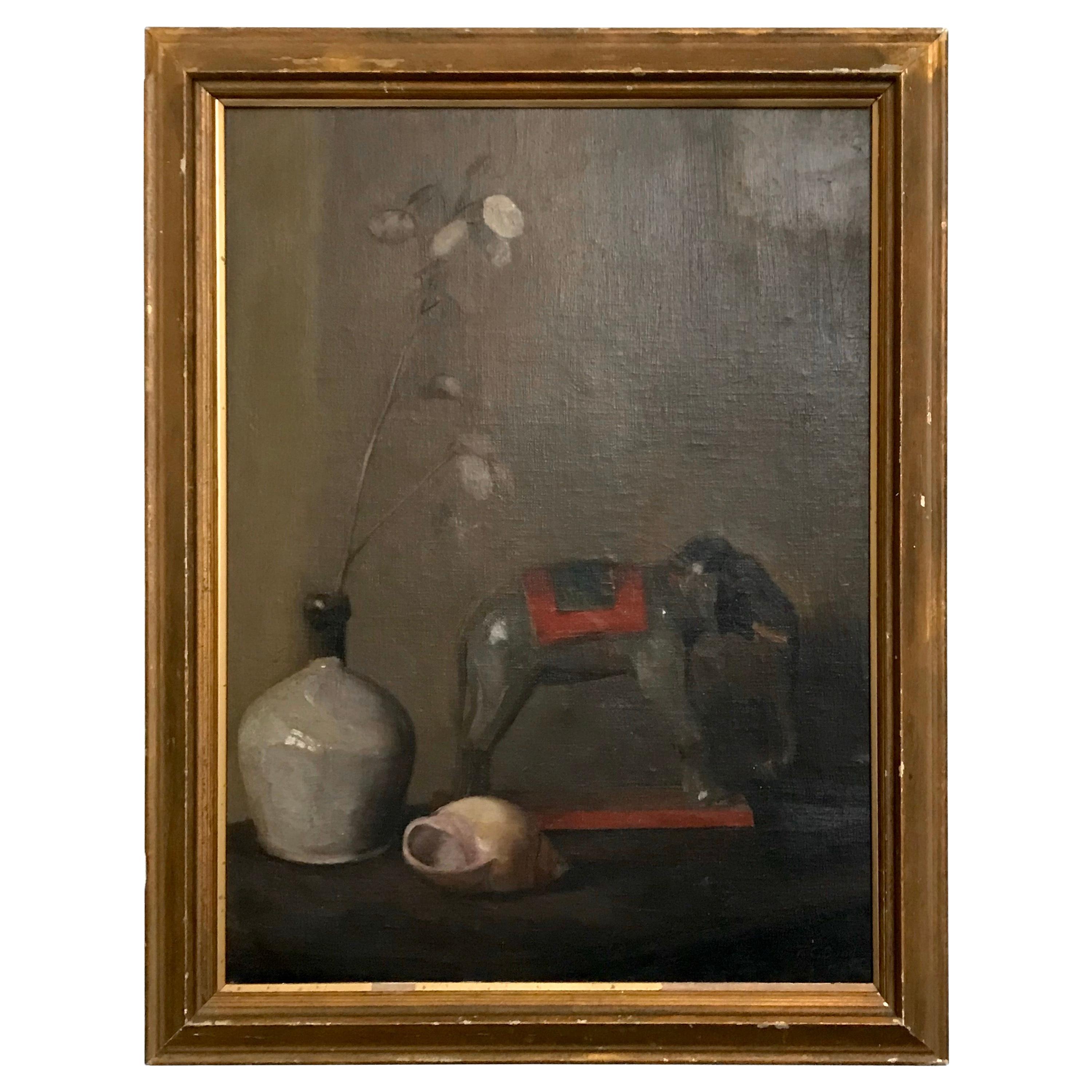 Early 20th Century Still Life Oil Painting of Toy Elephant by FC Bond, 1927