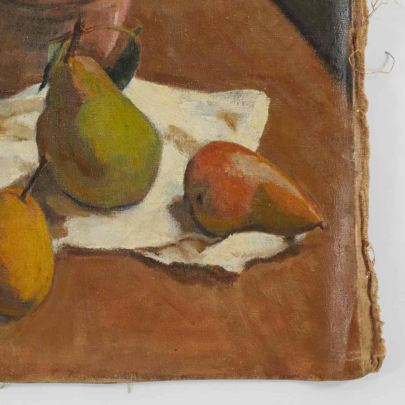 Early 20th-century French signed still life oil painting by artist Boris Buchet. The image depicts a bowl of fruit in a manner similar to early Cezanne. Vibrant yet contemplative, the fruits seem poised to spill out of the frame.

Boris Buchet