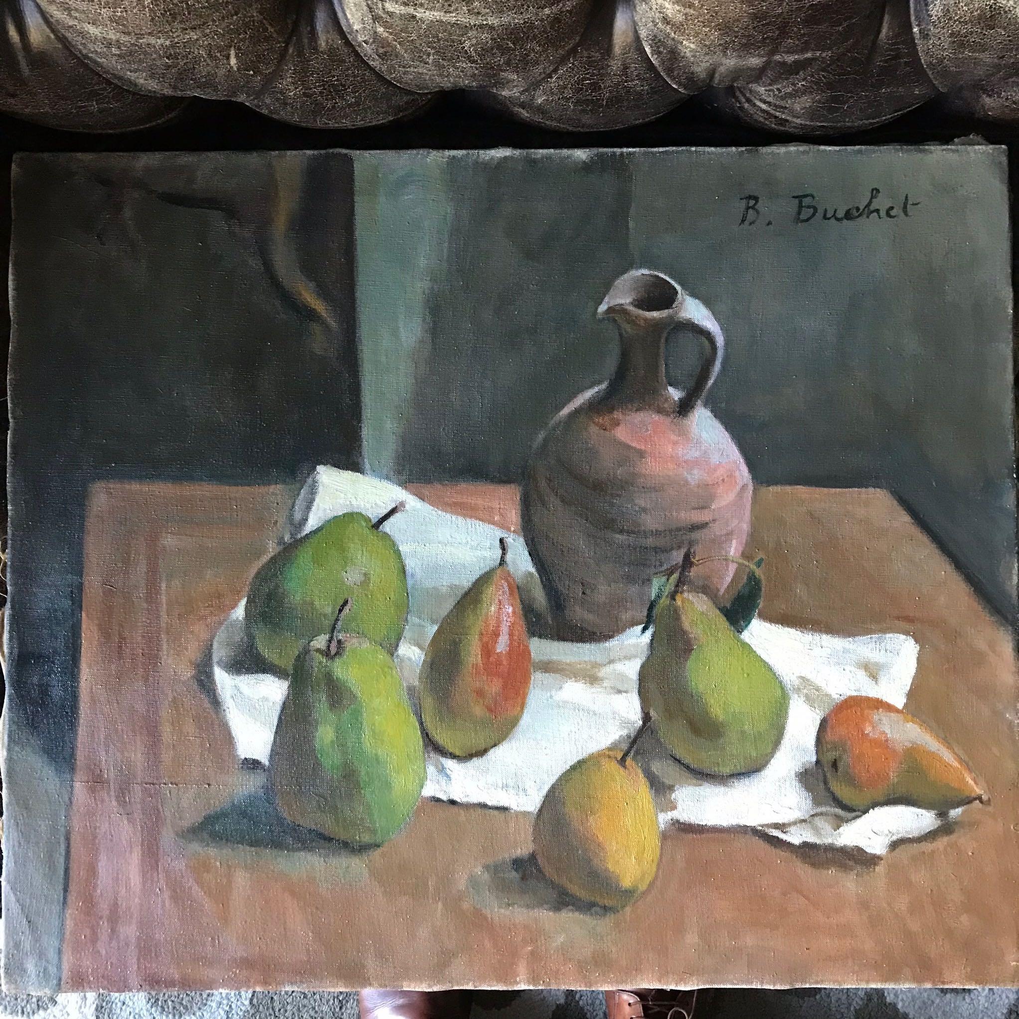 French Early 20th Century Still Life Oil Painting on Canvas by artist B. Buchet  For Sale