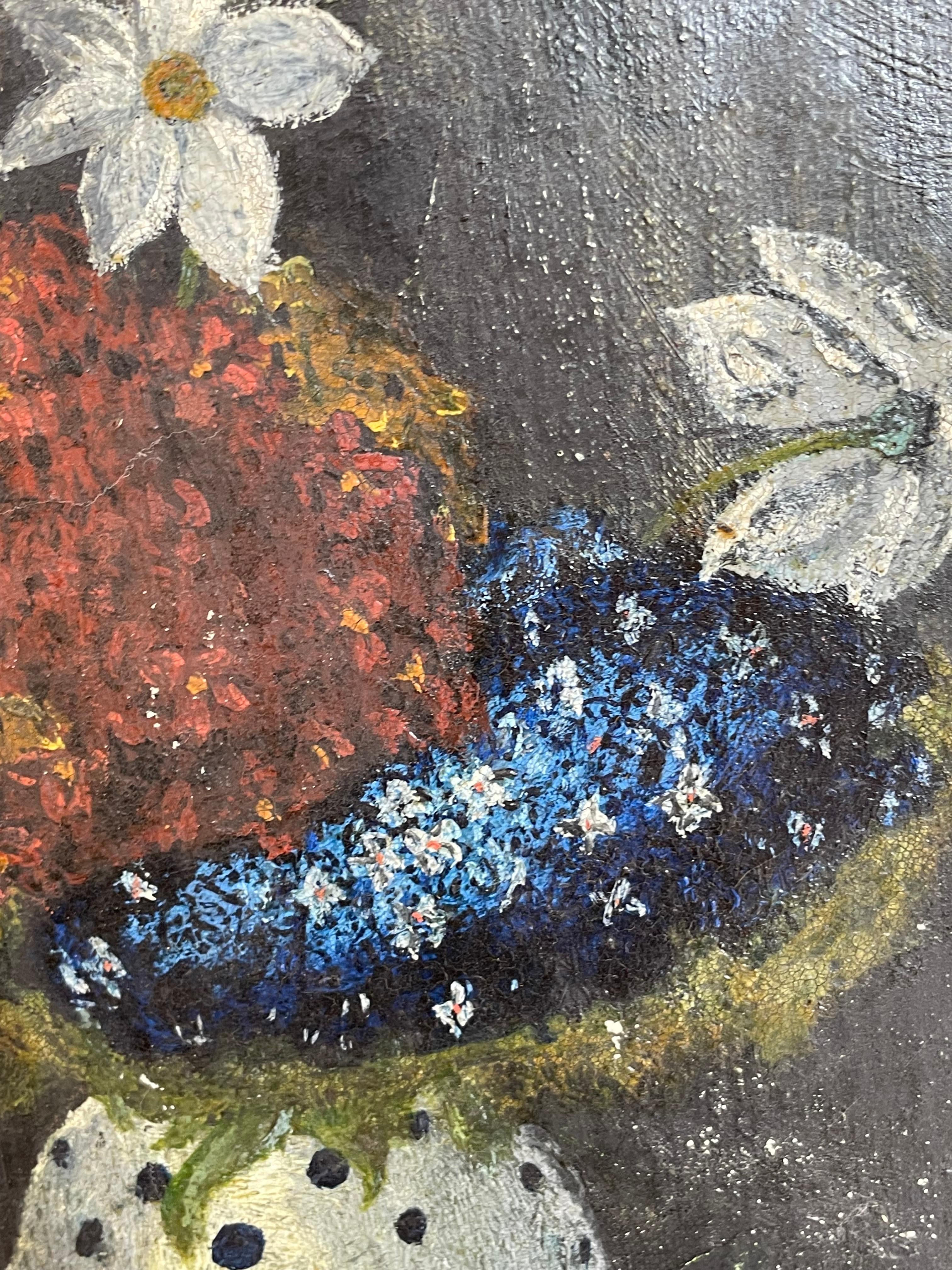 Stillleben-Ölgemälde des frühen 20. Jahrhunderts mit Motiv von Blumen in Vase im Angebot 8