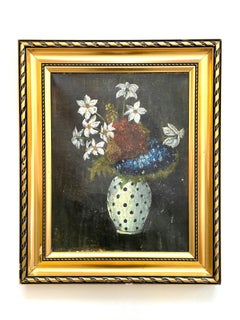 Early 20th century still life oil painting with motive of flowers in vase