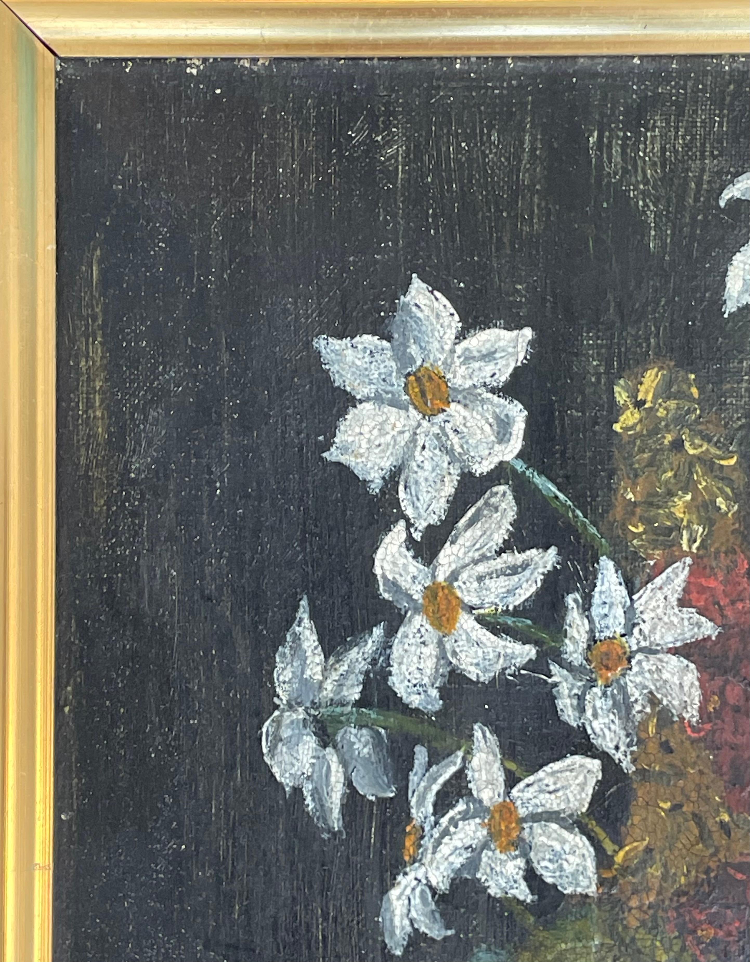 Stillleben-Ölgemälde des frühen 20. Jahrhunderts mit Motiv von Blumen in Vase im Angebot 1