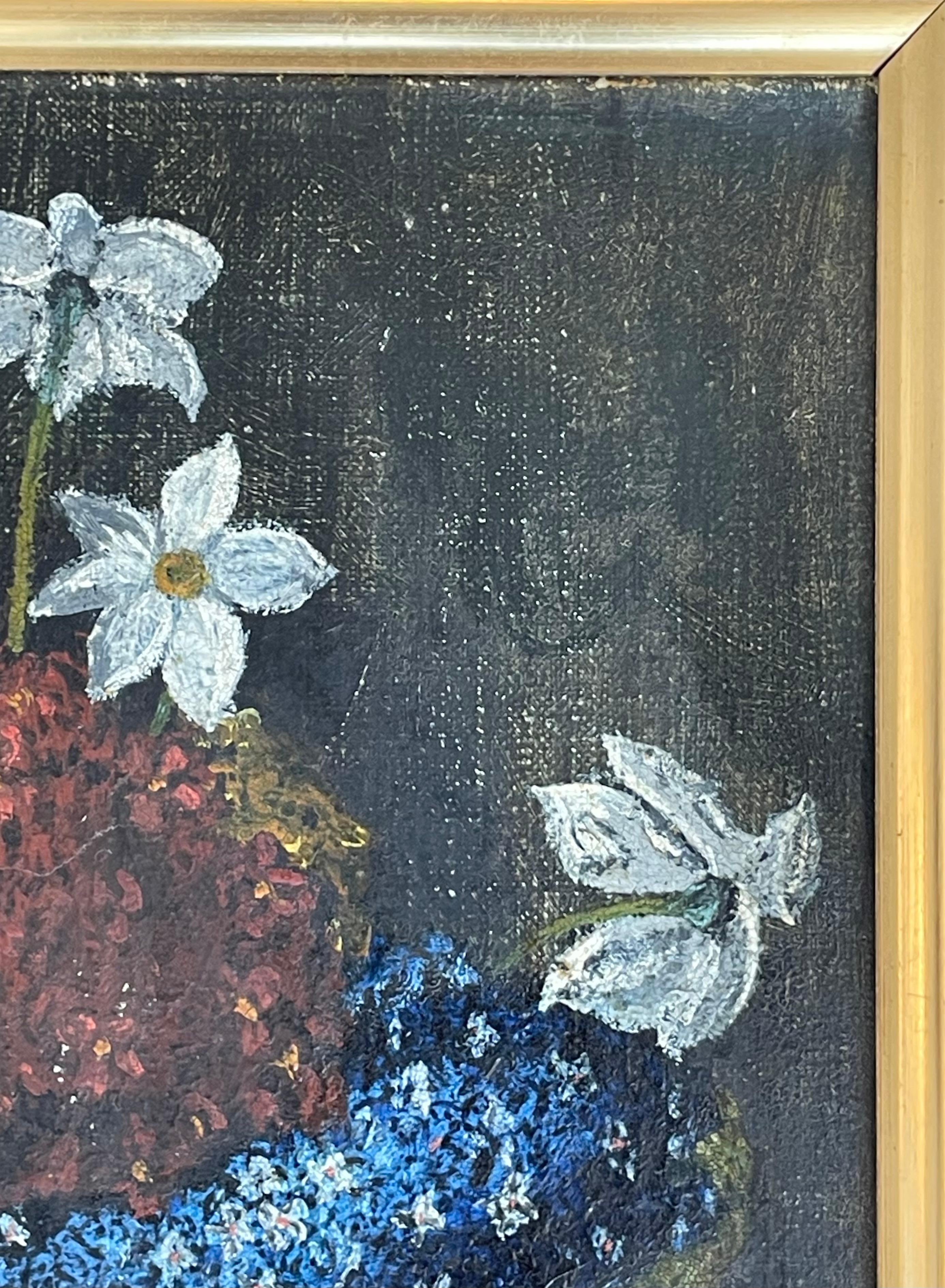 Stillleben-Ölgemälde des frühen 20. Jahrhunderts mit Motiv von Blumen in Vase im Angebot 2